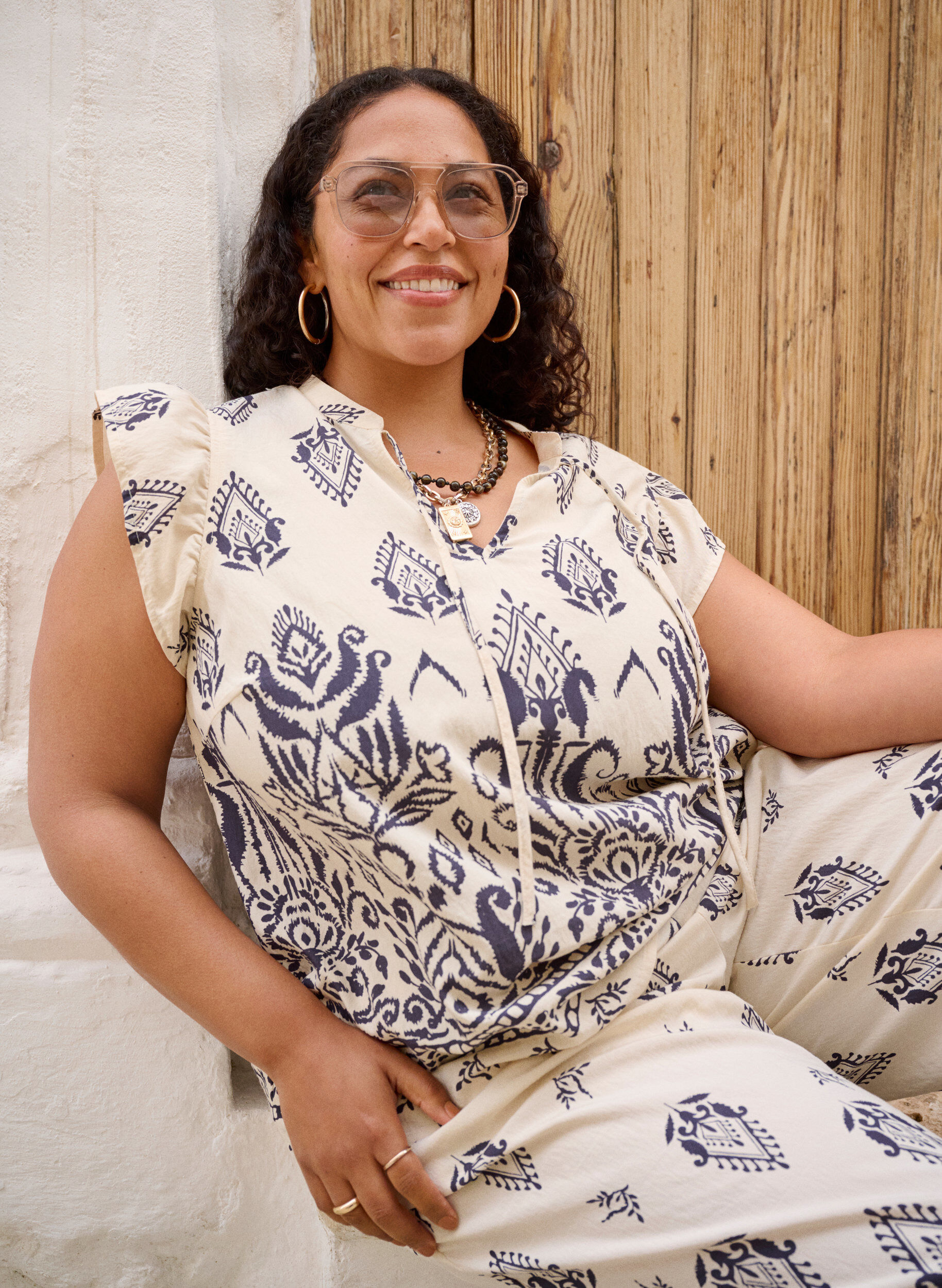 Zizzi Chemisier sans manches avec bordure &agrave; volants et imprim&eacute;, Beige, Image image number 0