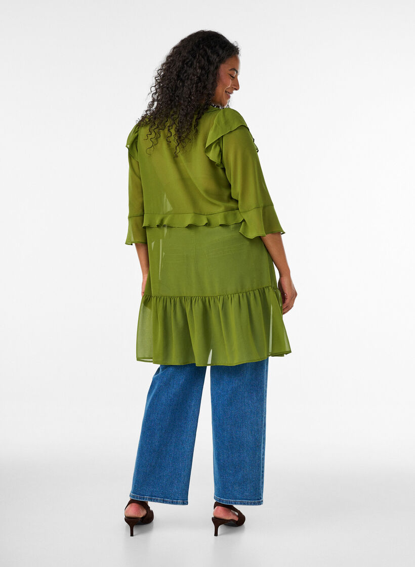 Robe l&eacute;g&egrave;re avec volants et col en V, Vert, Model image number 2