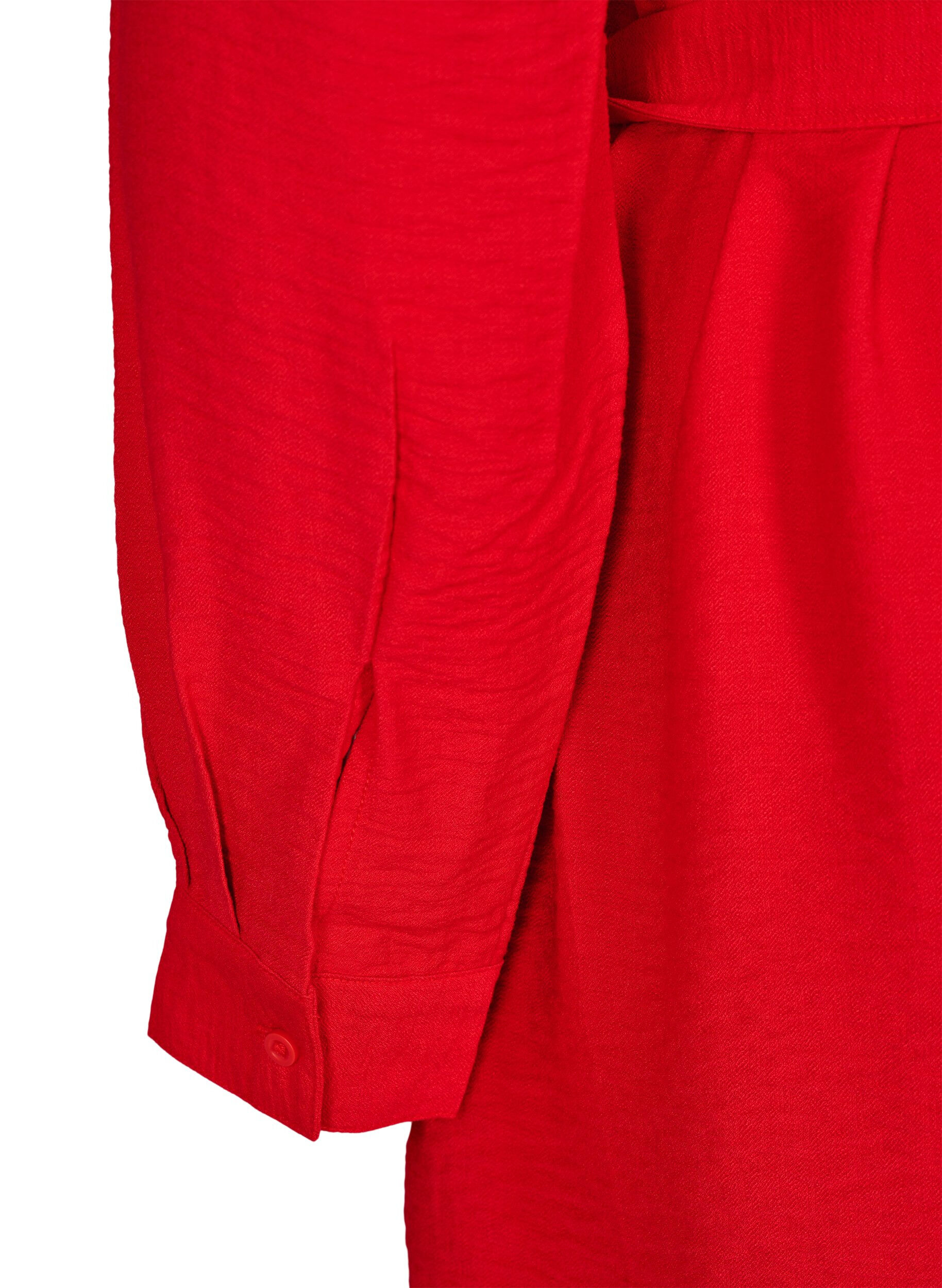Zizzi Robe chemise avec ceinture nou&eacute;e et manches longues, Rouge, Packshot image number 4