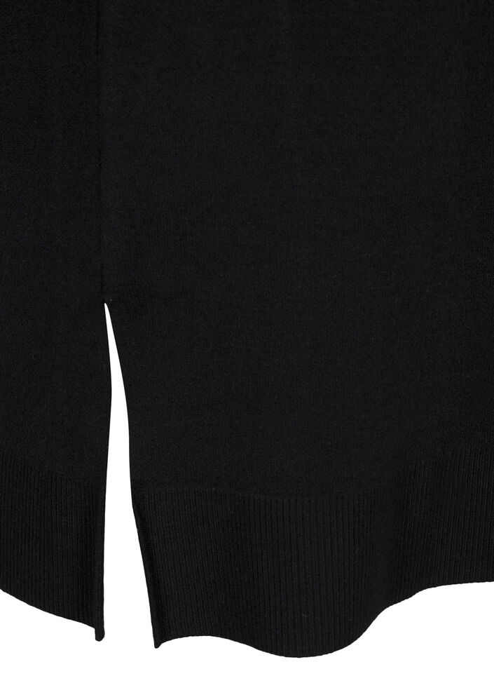 Robe en maille avec col rond à fente, Noir, Packshot image number 3