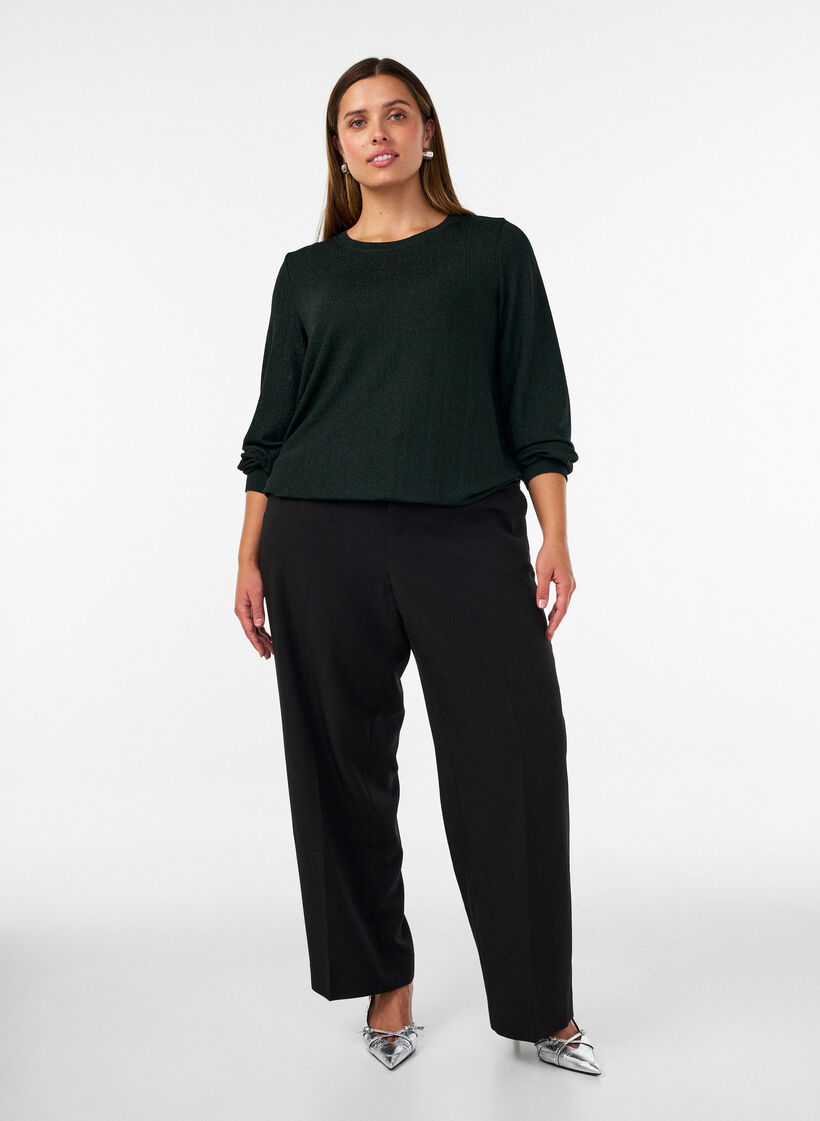 Blouse avec texture verticale et fils scintillants, Vert, Model image number 1