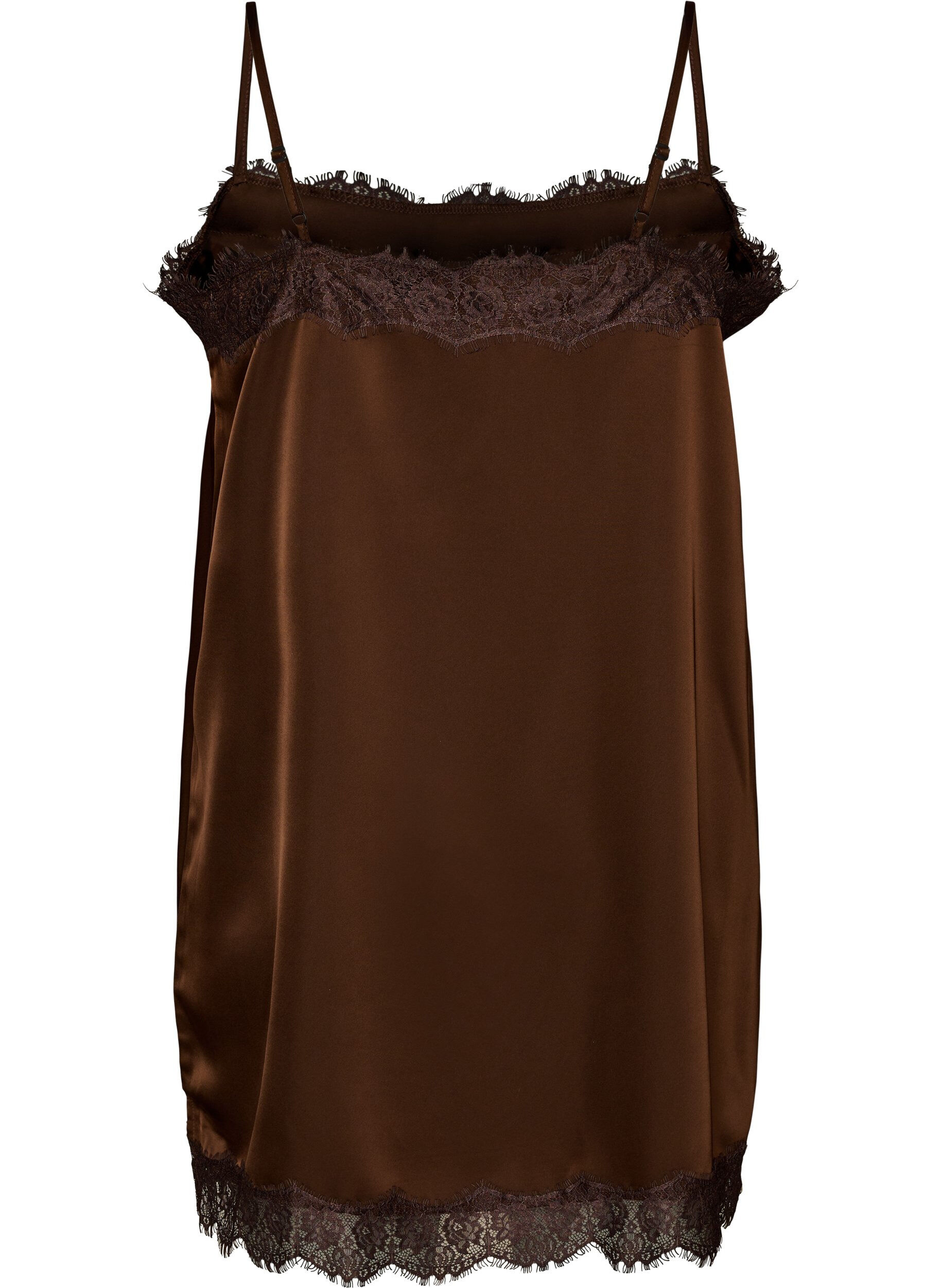 ZizziHaut long en satin bord&eacute; de dentelle, Marron, Packshot image number 1