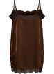 Haut long en satin bord&eacute; de dentelle, Marron, Packshot image number 1