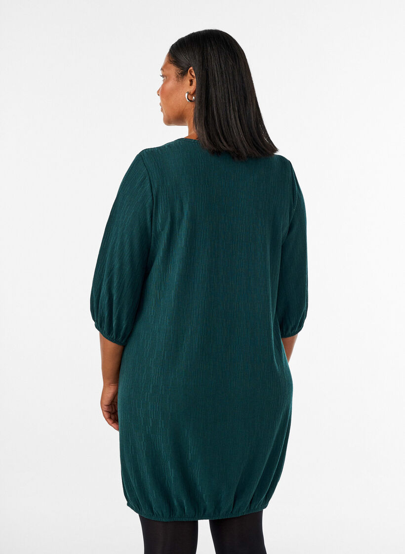 Robe &agrave; effet ballon et texture structur&eacute;e, Vert fonc&eacute;, Model image number 2