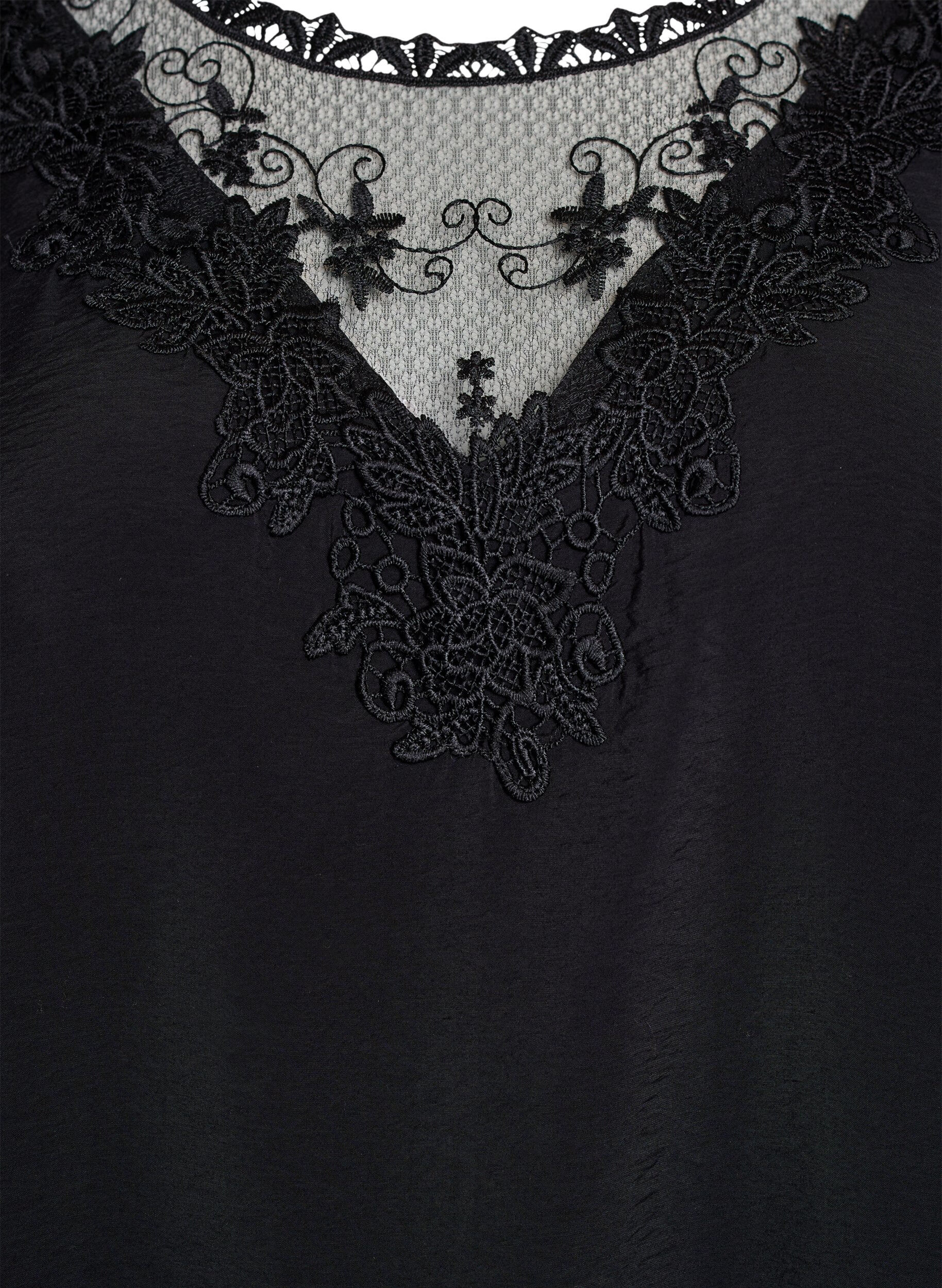ZizziBlouse avec manches 3/4 et d&eacute;tails en dentelle, Noir, Packshot image number 2