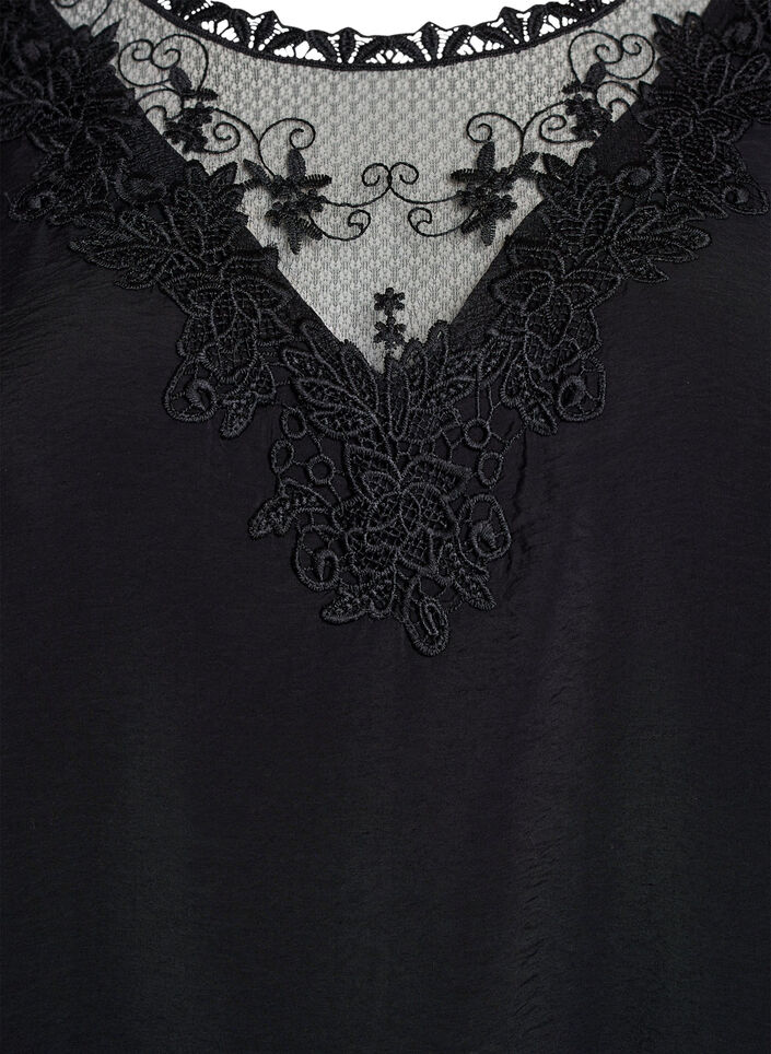 Blouse avec manches 3/4 et d&eacute;tails en dentelle, Noir, Packshot image number 2
