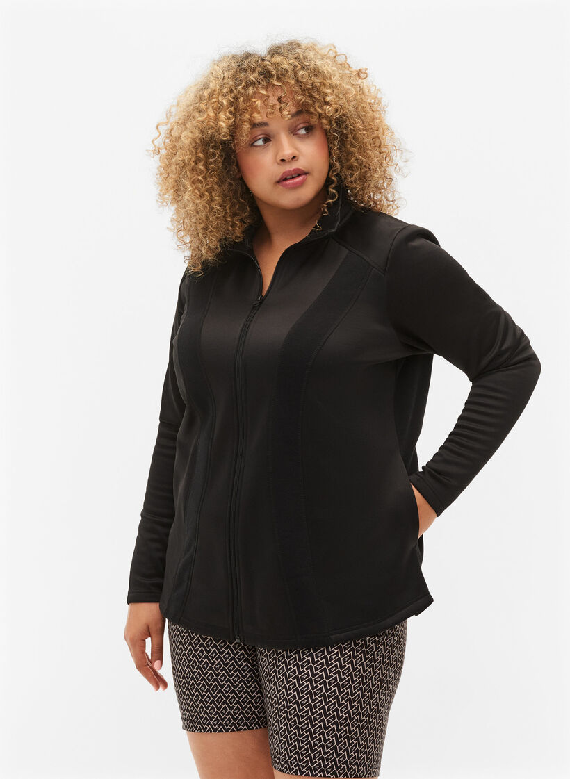 Cardigan de sport avec fermeture éclair et col montant, Black, Model image number 0
