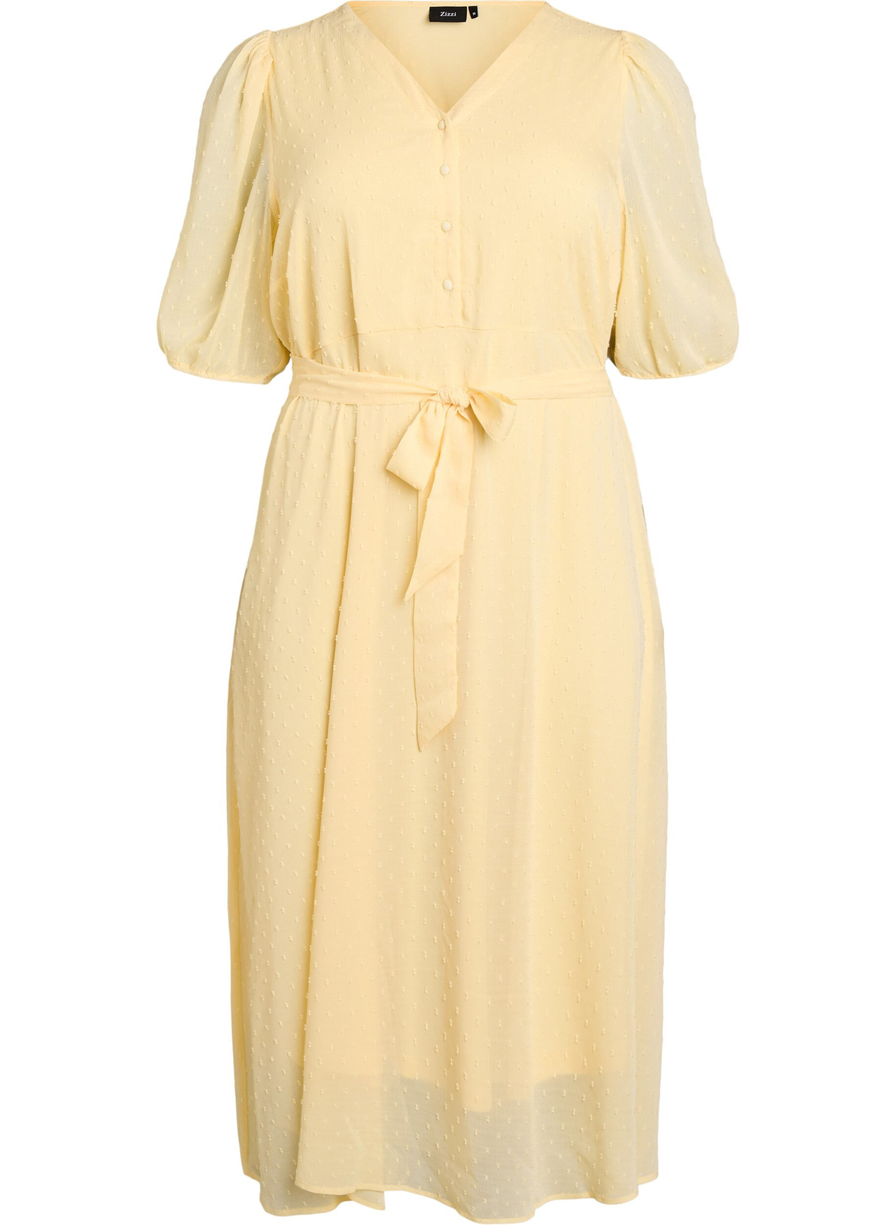 Zizzi Robe midi &agrave; encolure en V avec attaches &agrave; nouer, Jaune clair, Packshot image number 0