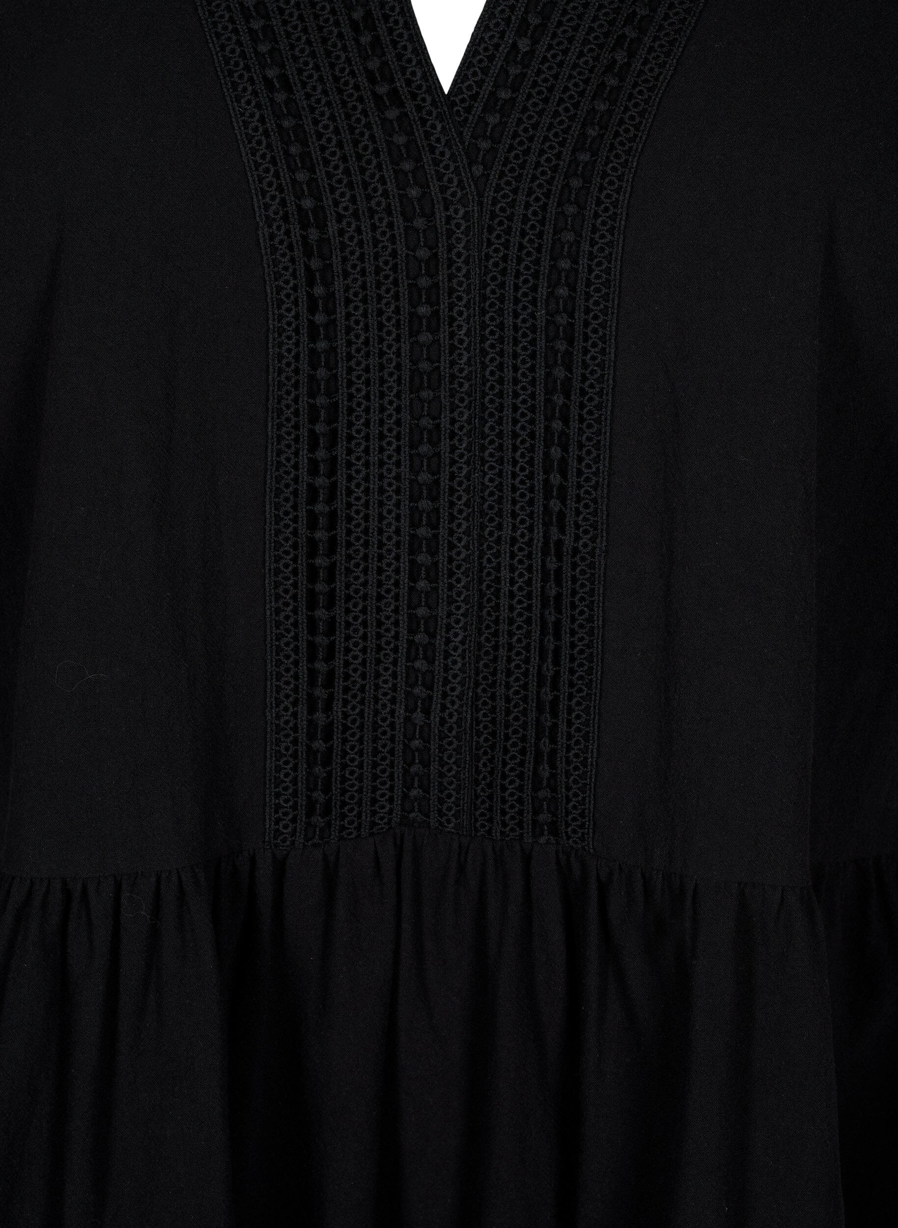Zizzi Robe en coton avec d&eacute;tails en crochet, Black, Packshot image number 2