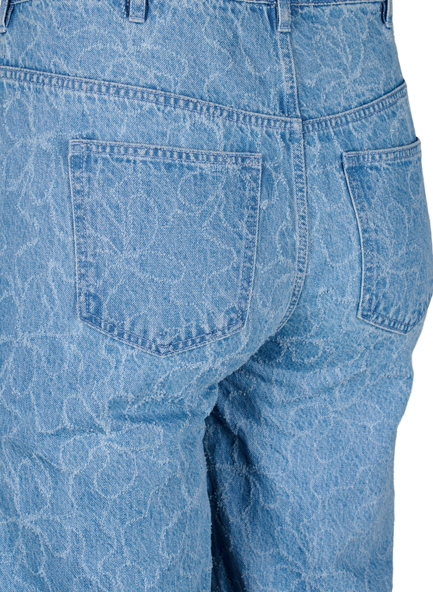 Zizzi Jeans Gemma de taille haute et au motif floral, Bleu Clair, Packshot image number 3