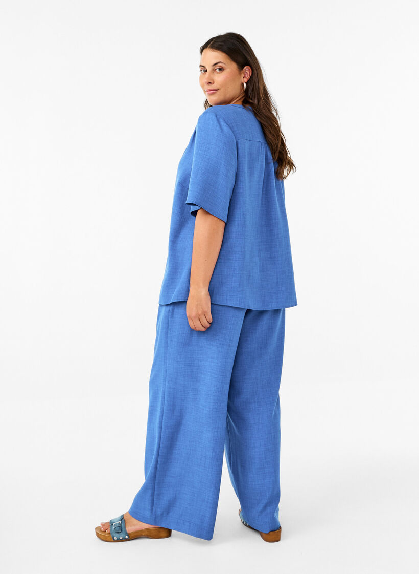 Pantalon ample avec ceinture &eacute;lastique et poches, Bleu, Model image number 1