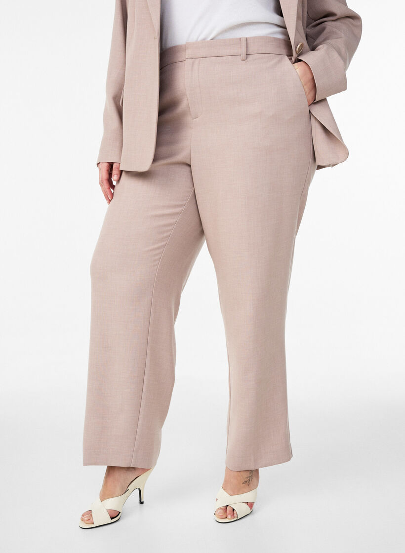 Pantalon de tailleur taille haute et coupe droite, Beige, Model