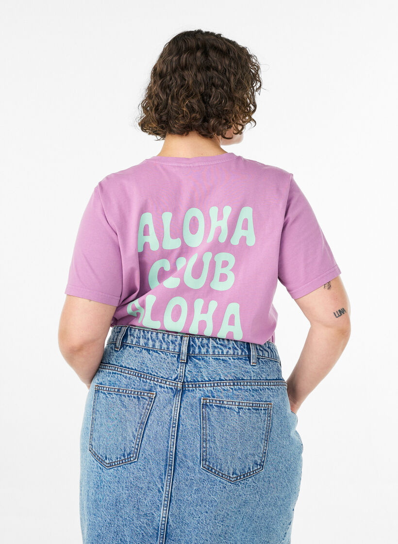 T-shirt en coton biologique avec impression au dos, Rose, Model image number 2