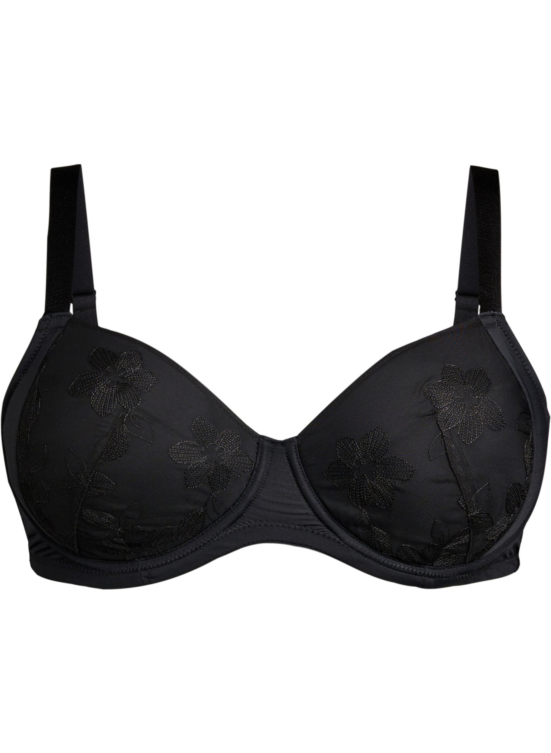 Zizzi Soutien-gorge rembourr&eacute; avec broderie florale, Noir, Packshot image number 0