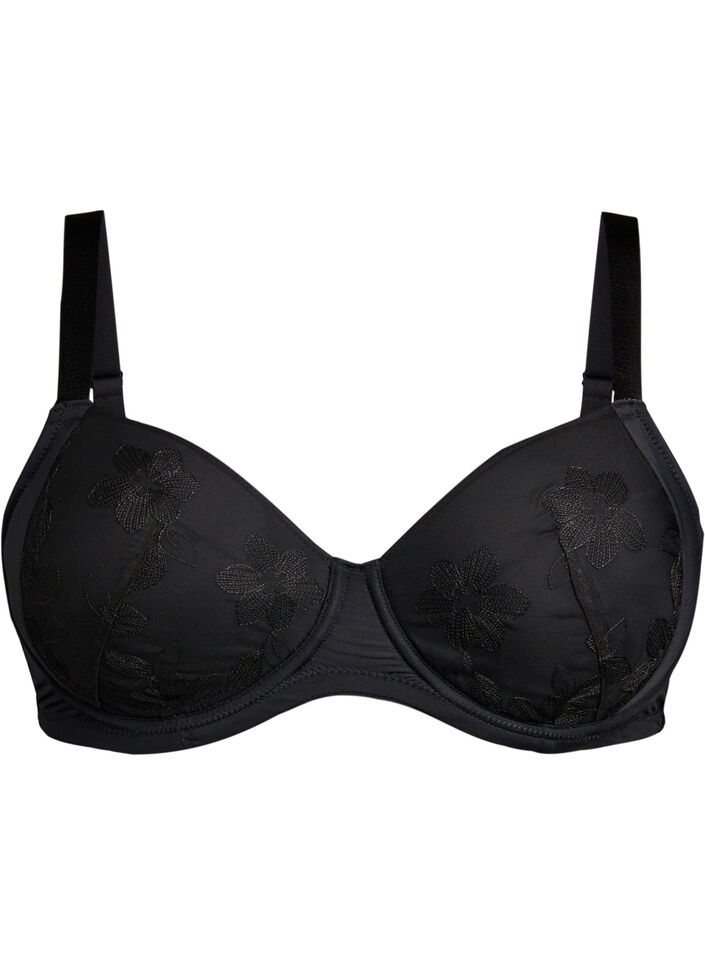 Soutien-gorge rembourré avec broderie florale, Noir, Packshot image number 0