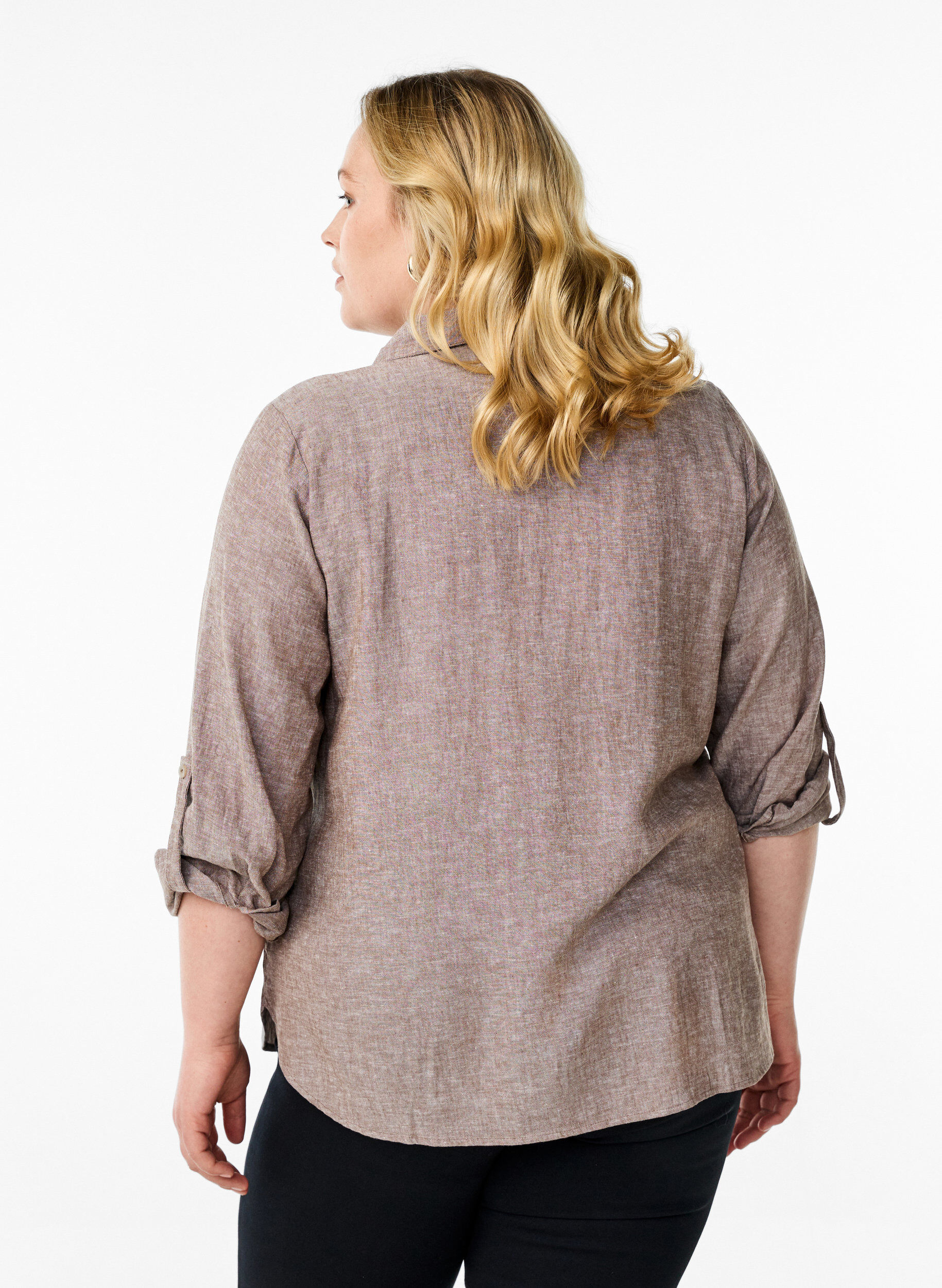 ZizziChemise en lin et viscose avec manches 3/4, Marron, Model image number 2