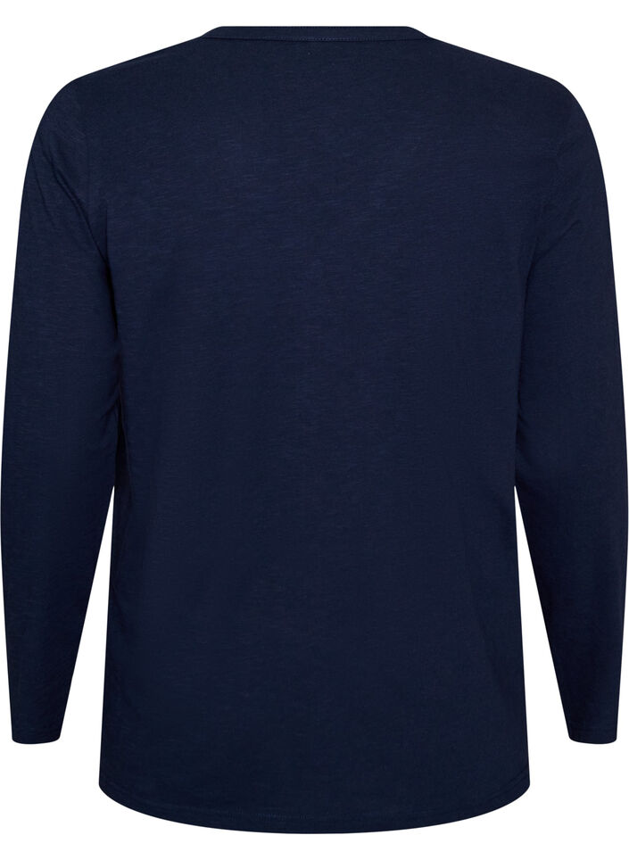T-shirt &agrave; manches longues avec col V et boutons, Bleu, Packshot image number 1