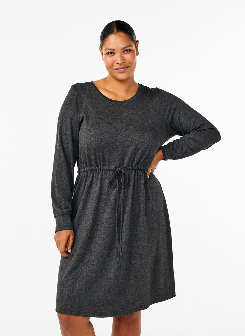 Robe en jersey mi-longue avec liens, Dark Grey Melange, Model image number 0