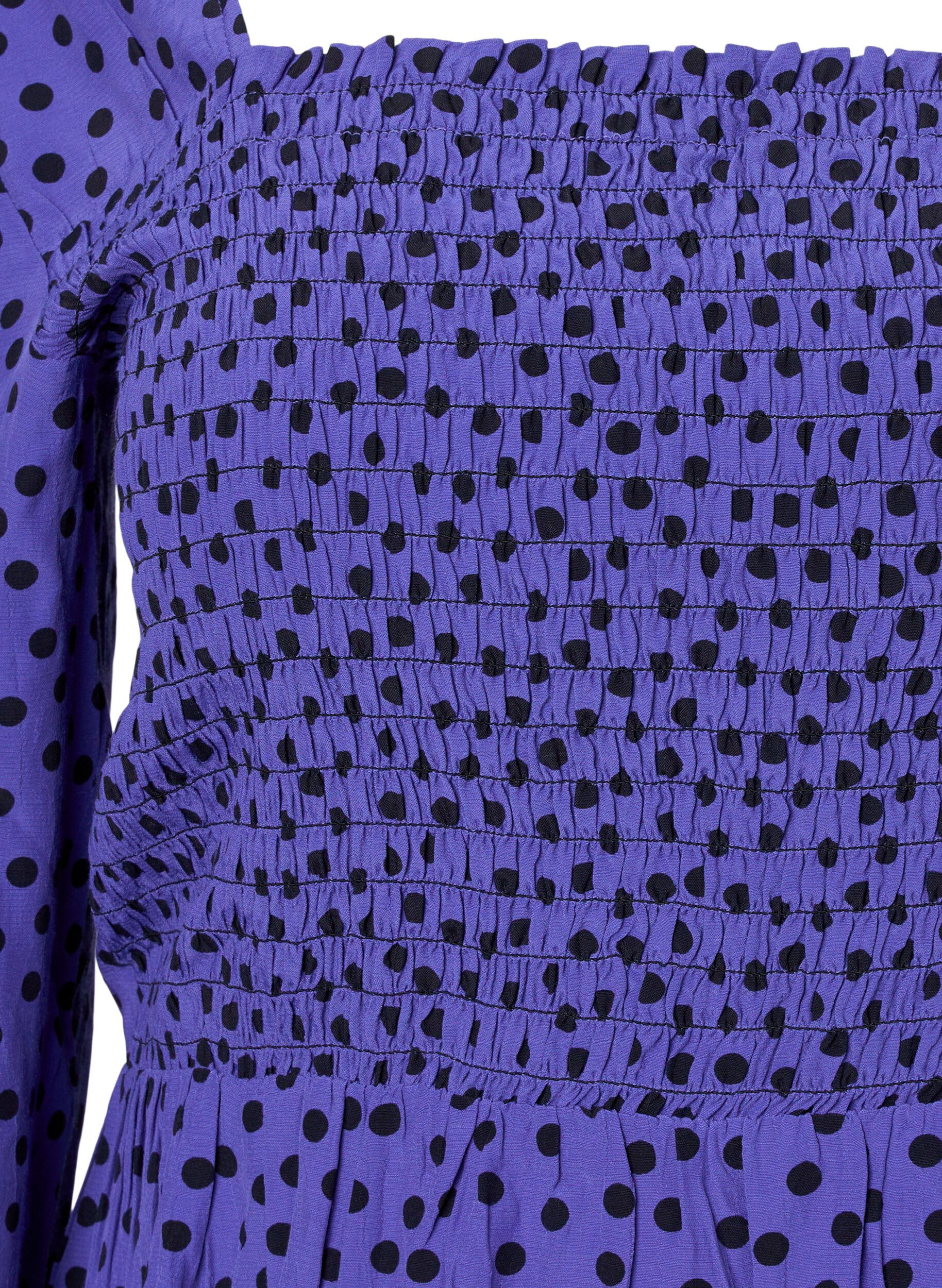 Zizzi Blouse en viscose &agrave; pois avec smock, R.Blue w. Black Dot, Packshot image number 2