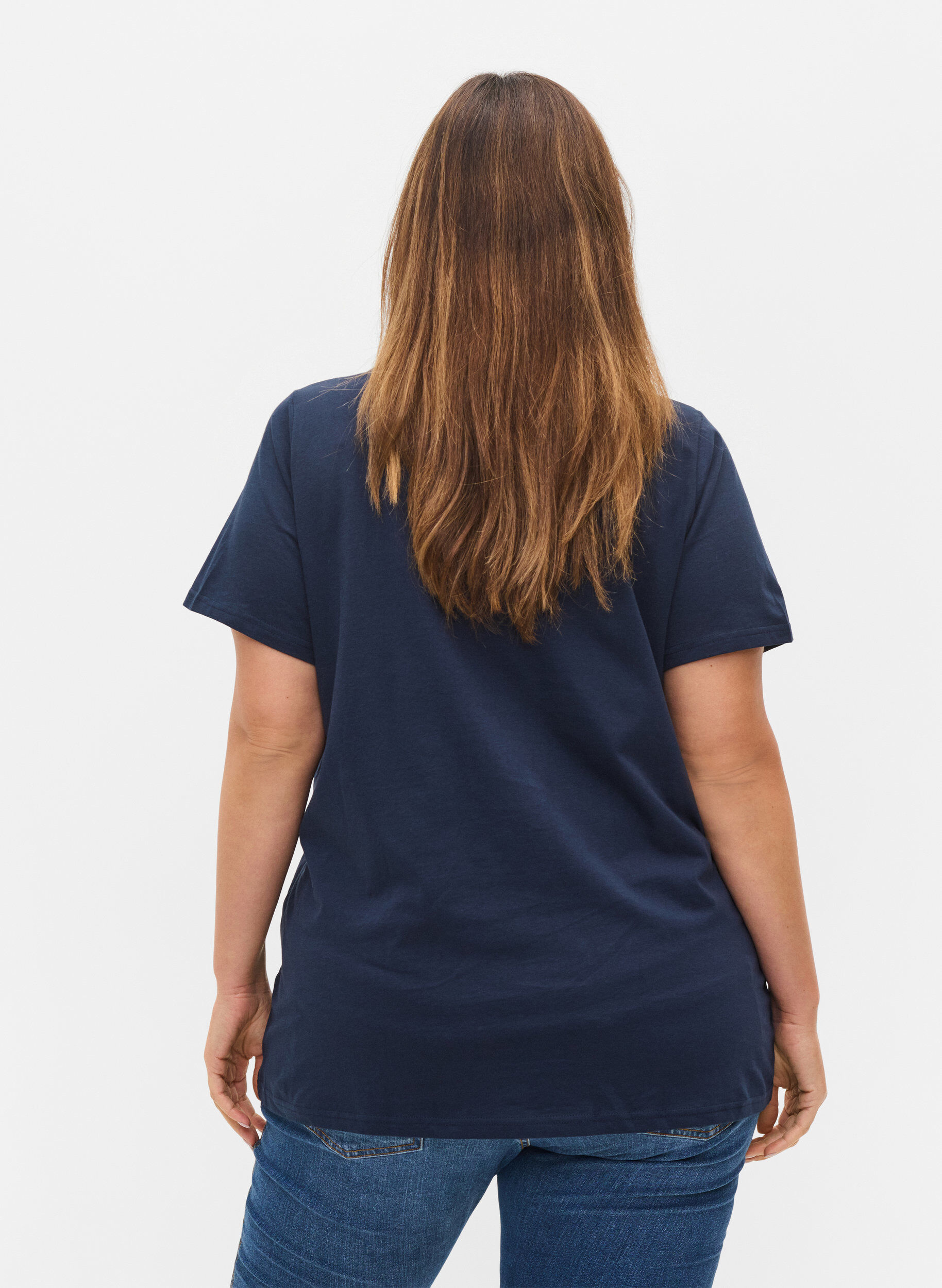 Zizzi T-shirt basiques 2-pack en coton, Navy B/B White, Model image number 1
