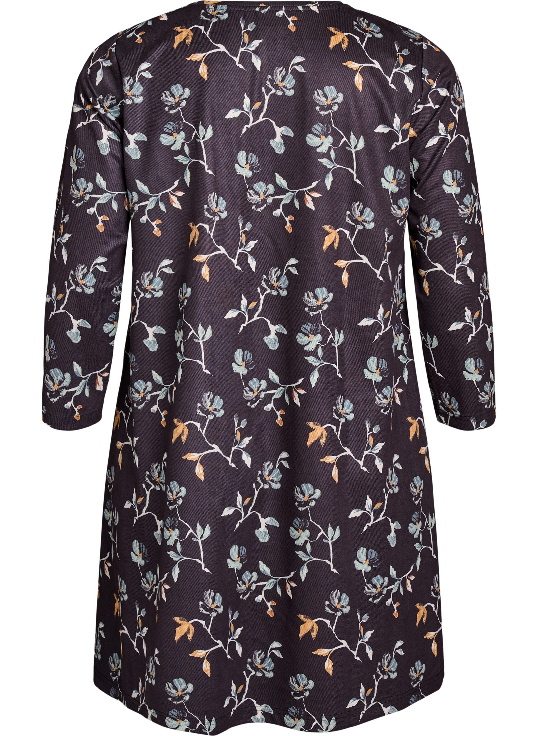 Zizzi Robe en trap&egrave;ze courte avec manches 7/8, Noir, Packshot image number 1