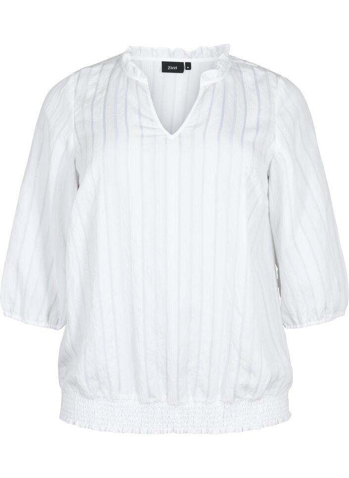 Chemisier à manches 3/4 en viscose avec smock, Bright White, Packshot image number 0