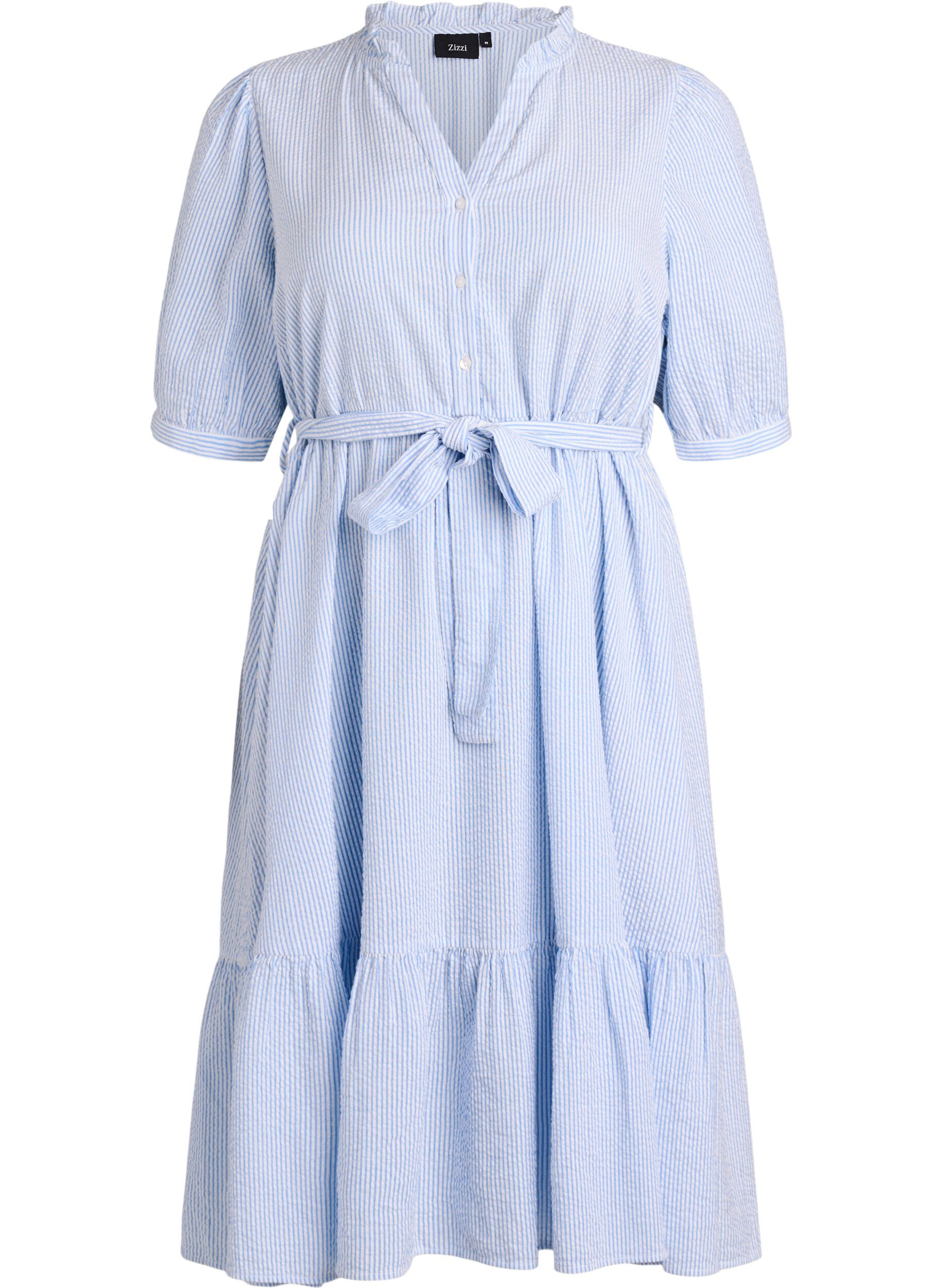 ZizziRobe midi &agrave; rayures en coton avec ceinture &agrave; nouer, Blanc, Packshot image number 0