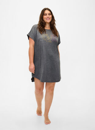 Chemise de nuit à manches courtes avec imprimé de texte, Black Mel. Love, Model image number 2