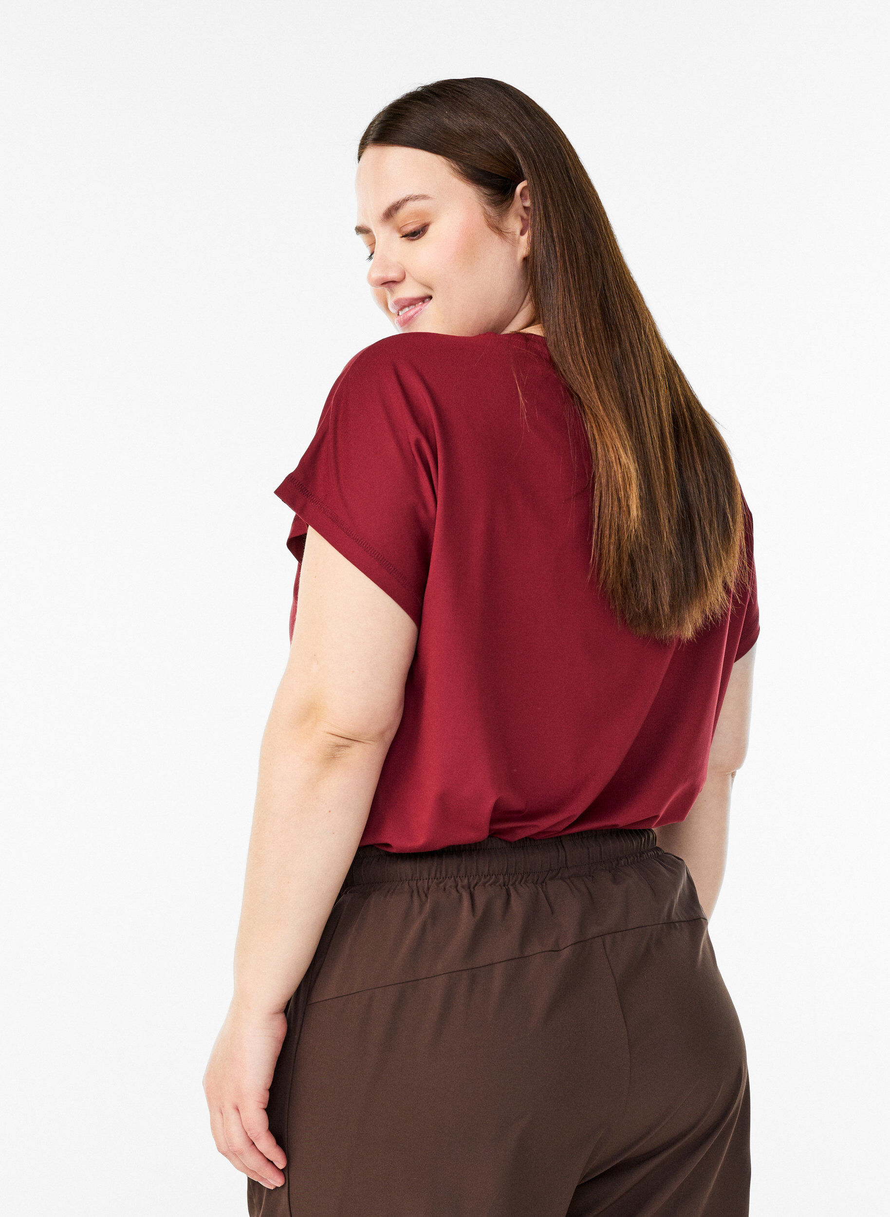 ZizziT-shirt de sport couleur unie, Bordeaux, Model image number 2