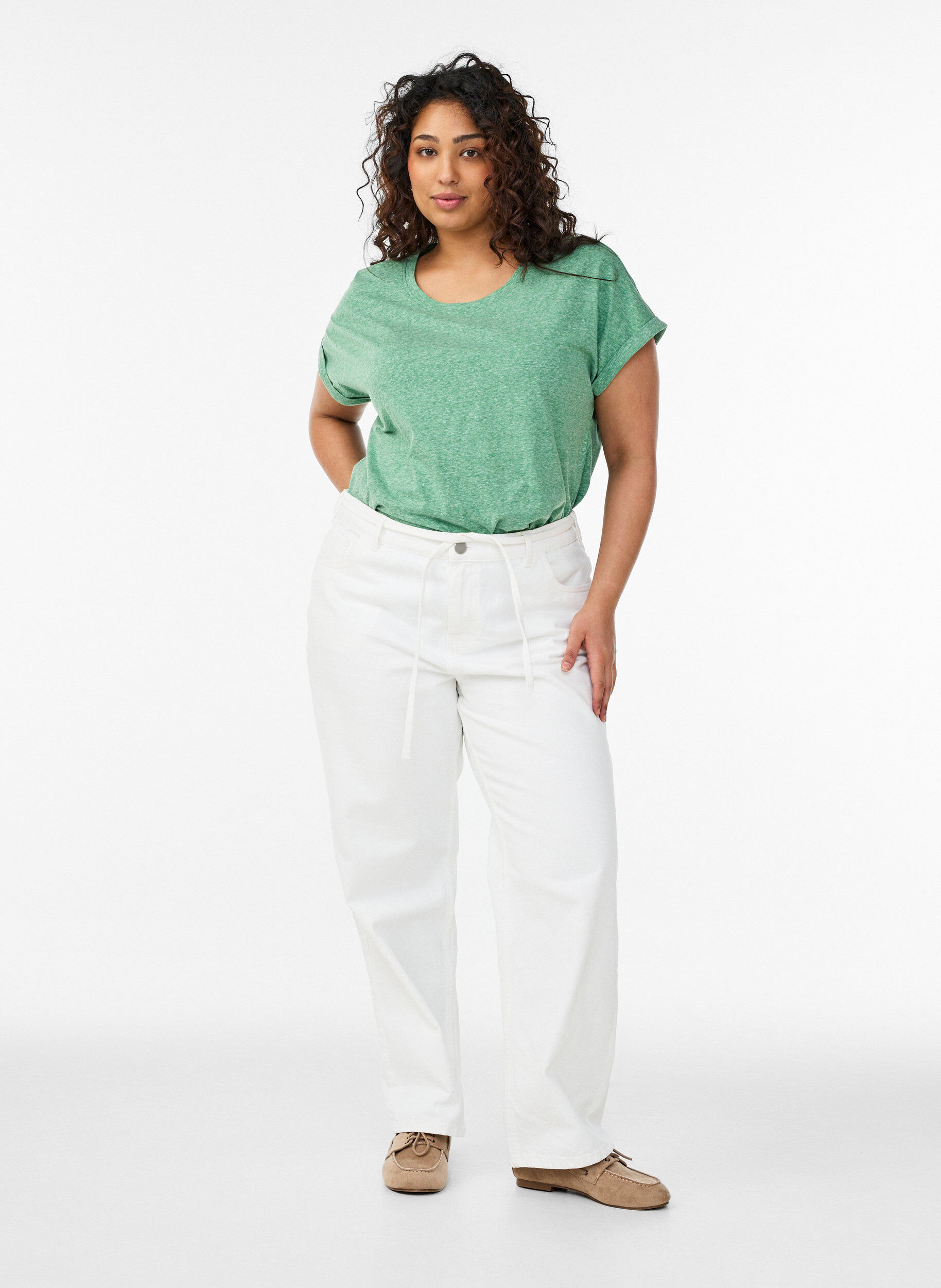 Zizzi T-shirt m&eacute;lang&eacute; avec manches courtes, Vert, Model image number 1