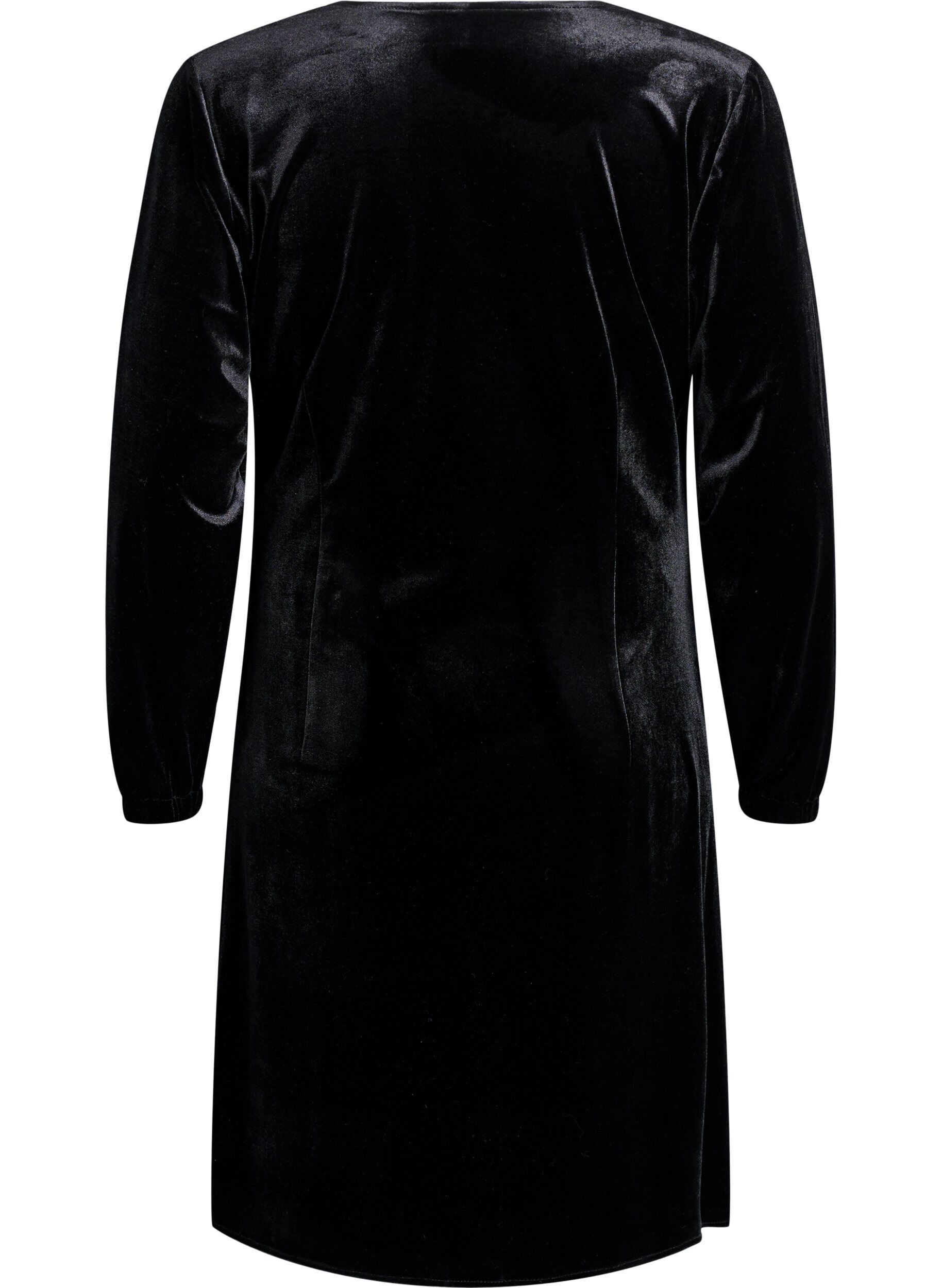 Zizzi Robe courte en velours avec effet portefeuille, Noir, Packshot image number 1