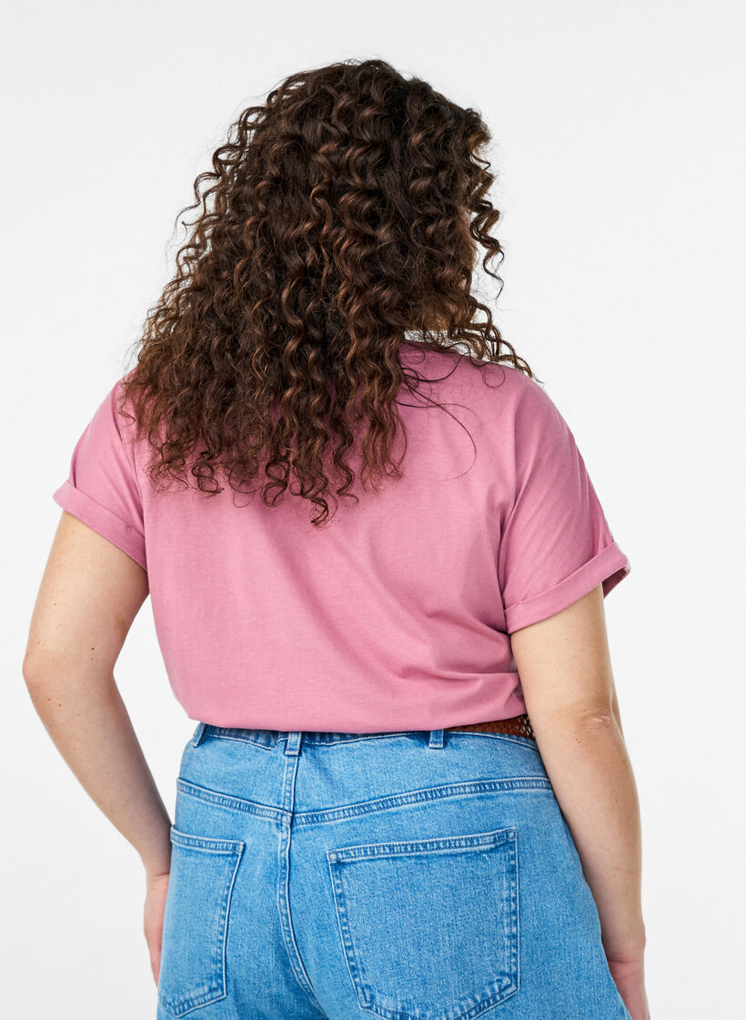 T-shirt &agrave; manches courtes en coton m&eacute;lang&eacute;, Rose, Model image number 2