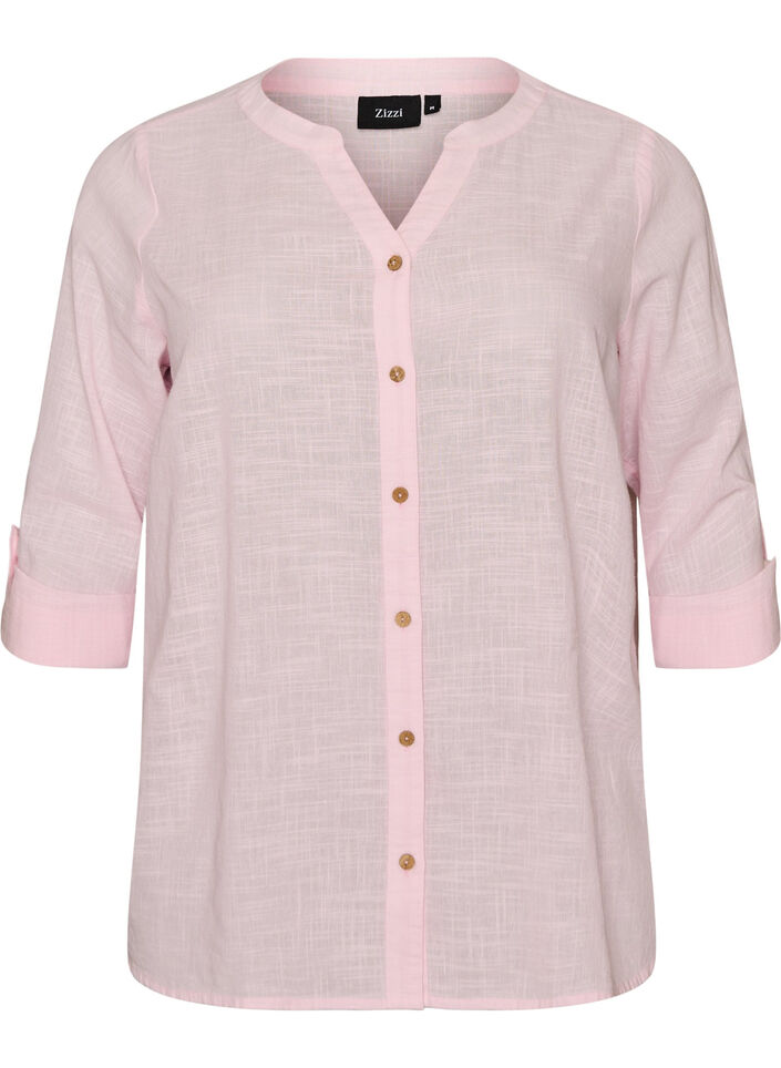 Chemisier en coton avec un col en V, Rose, Packshot image number 0