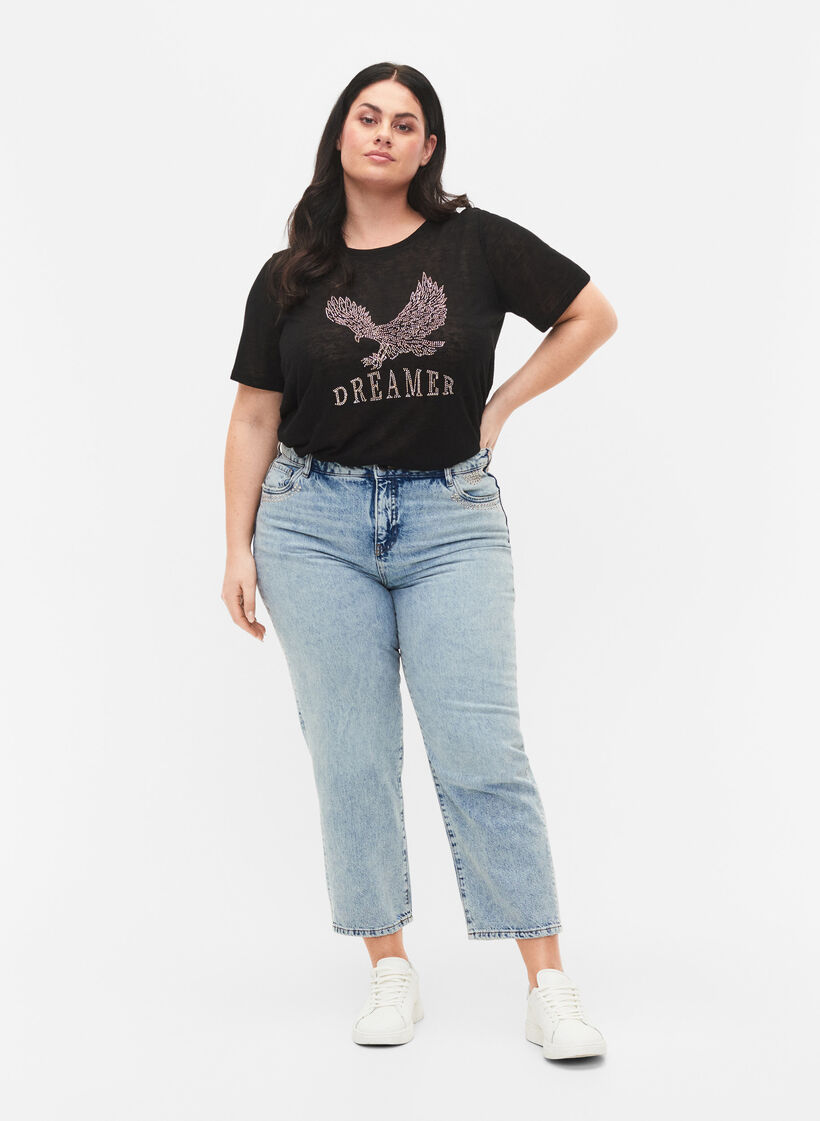 Jean Vera court et clouté, Light blue denim, Model image number 0