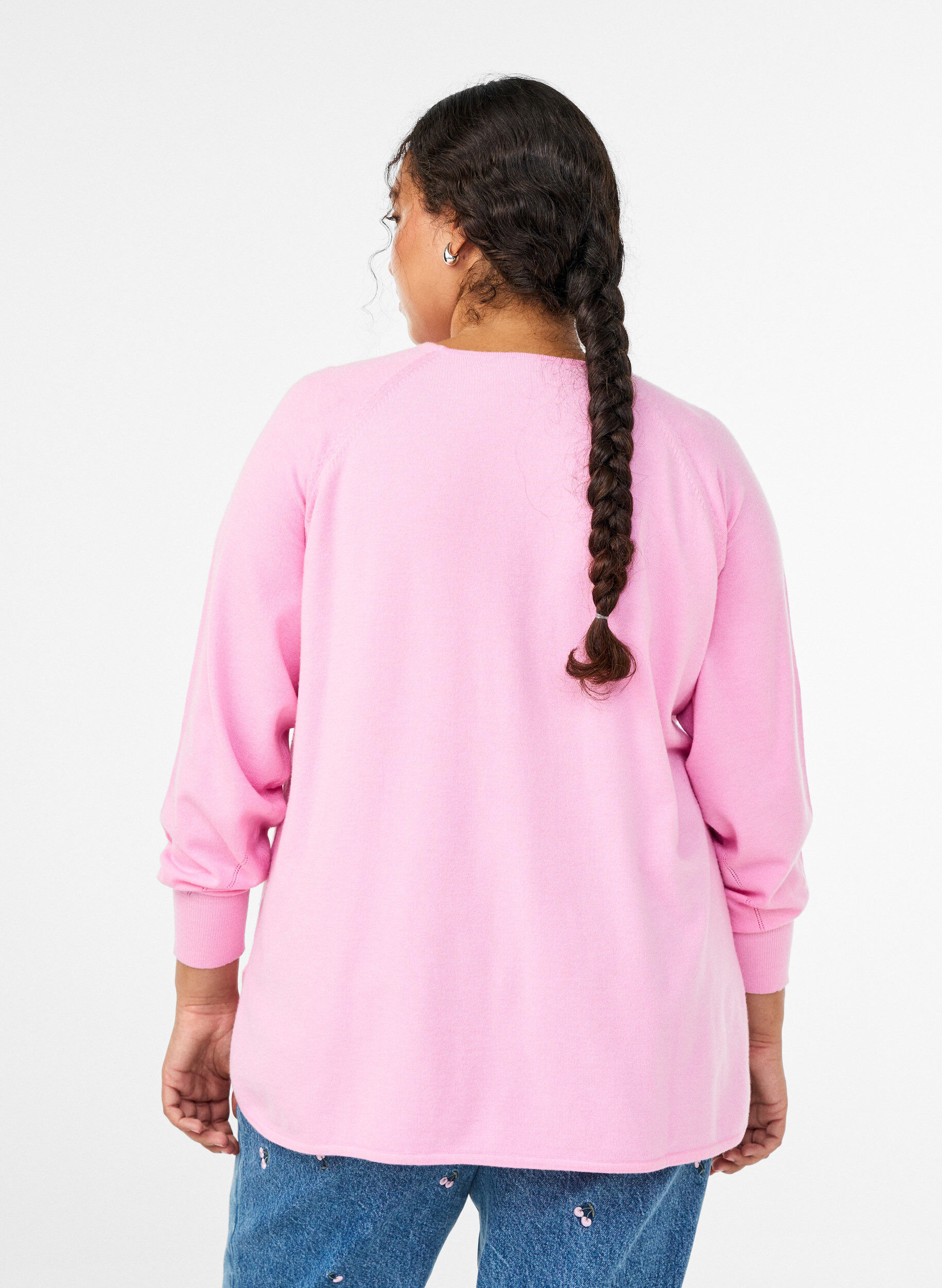Zizzi Blouse en maille &agrave; col rond et motif tricot&eacute;, Rose, Model image number 2