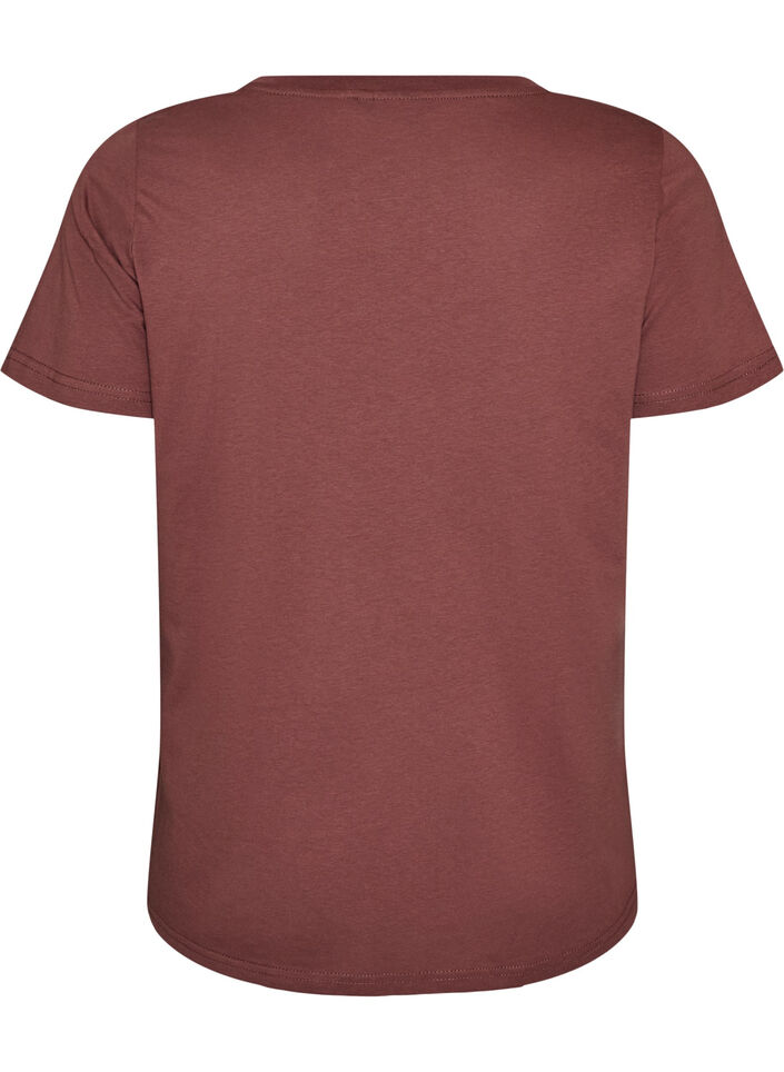 T-shirt en coton avec imprim&eacute; sur le devant et col en V, Rose poudr&eacute;e, Packshot image number 1