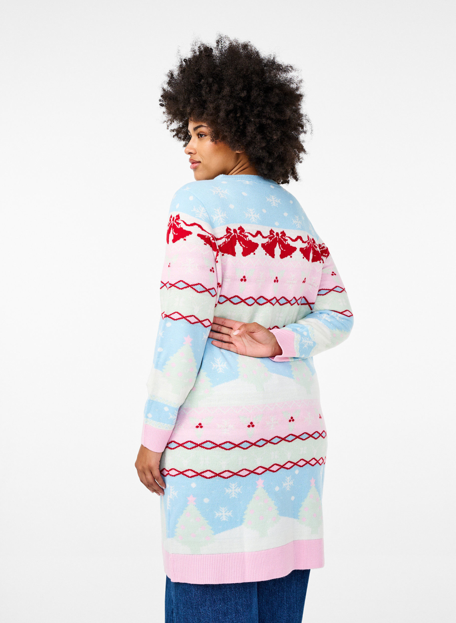 Zizzi Robes de No&euml;l en tricot, Cerulean Comb, Model image number 1