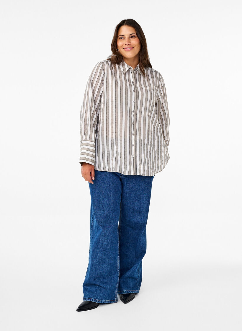 Chemise ample à rayures, Beige, Model image number 1