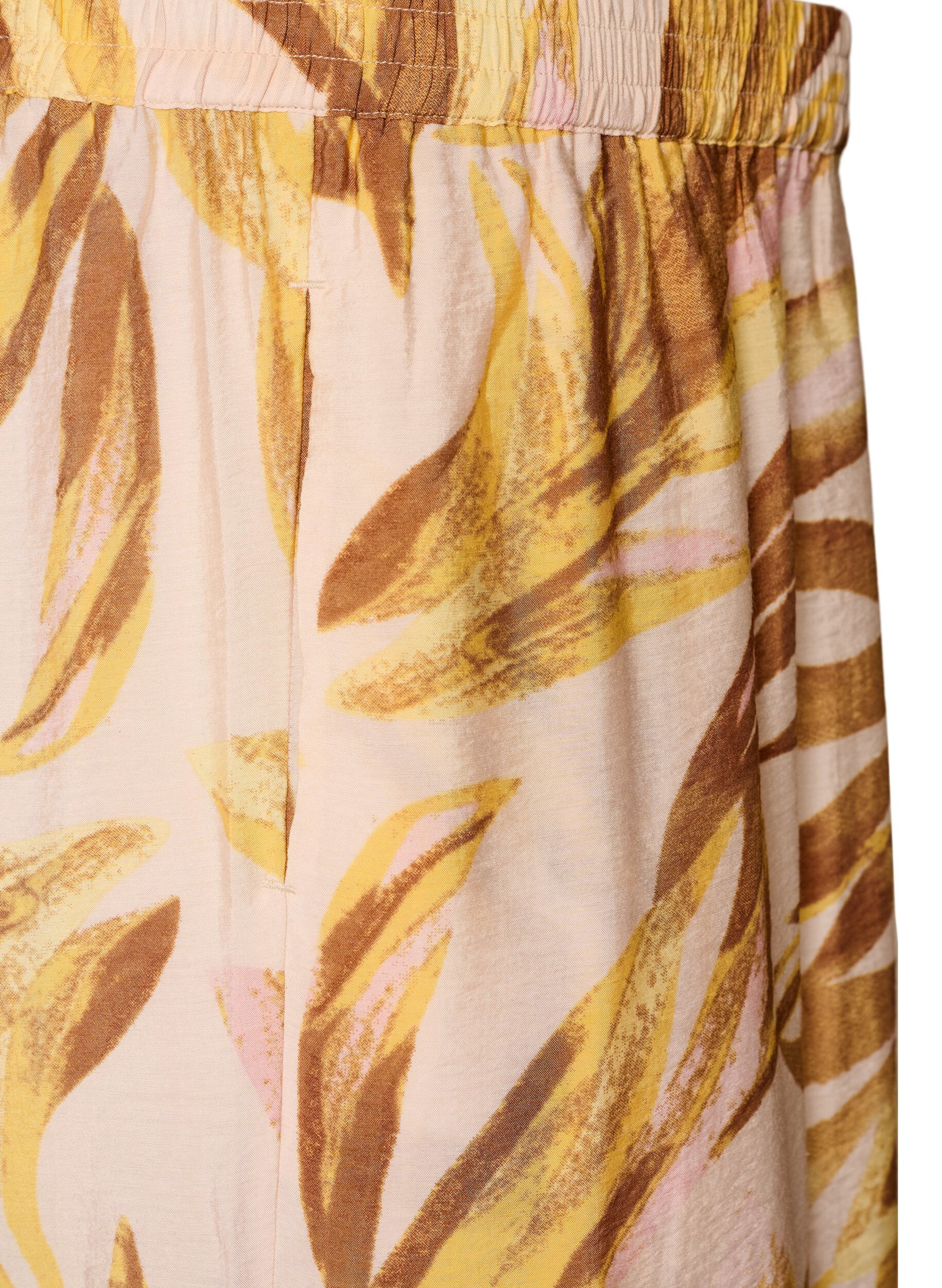 ZizziPantalon ample &agrave; imprim&eacute; feuillage et taille haute &eacute;lastique, Jaune, Packshot image number 3