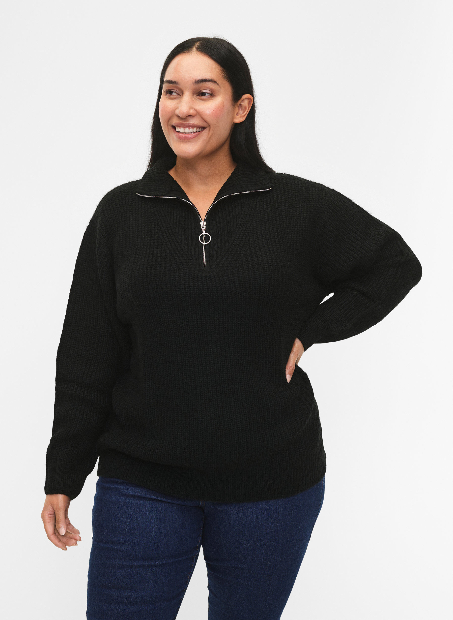 ZizziPull en tricot avec col haut et fermeture &eacute;clair, Noir, Model image number 0