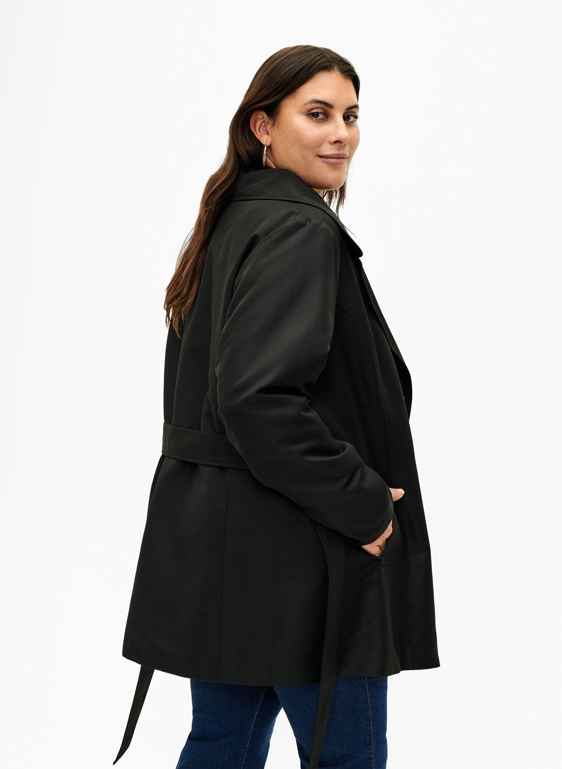 Zizzi Trench court avec ceinture, Noir, Model image number 2