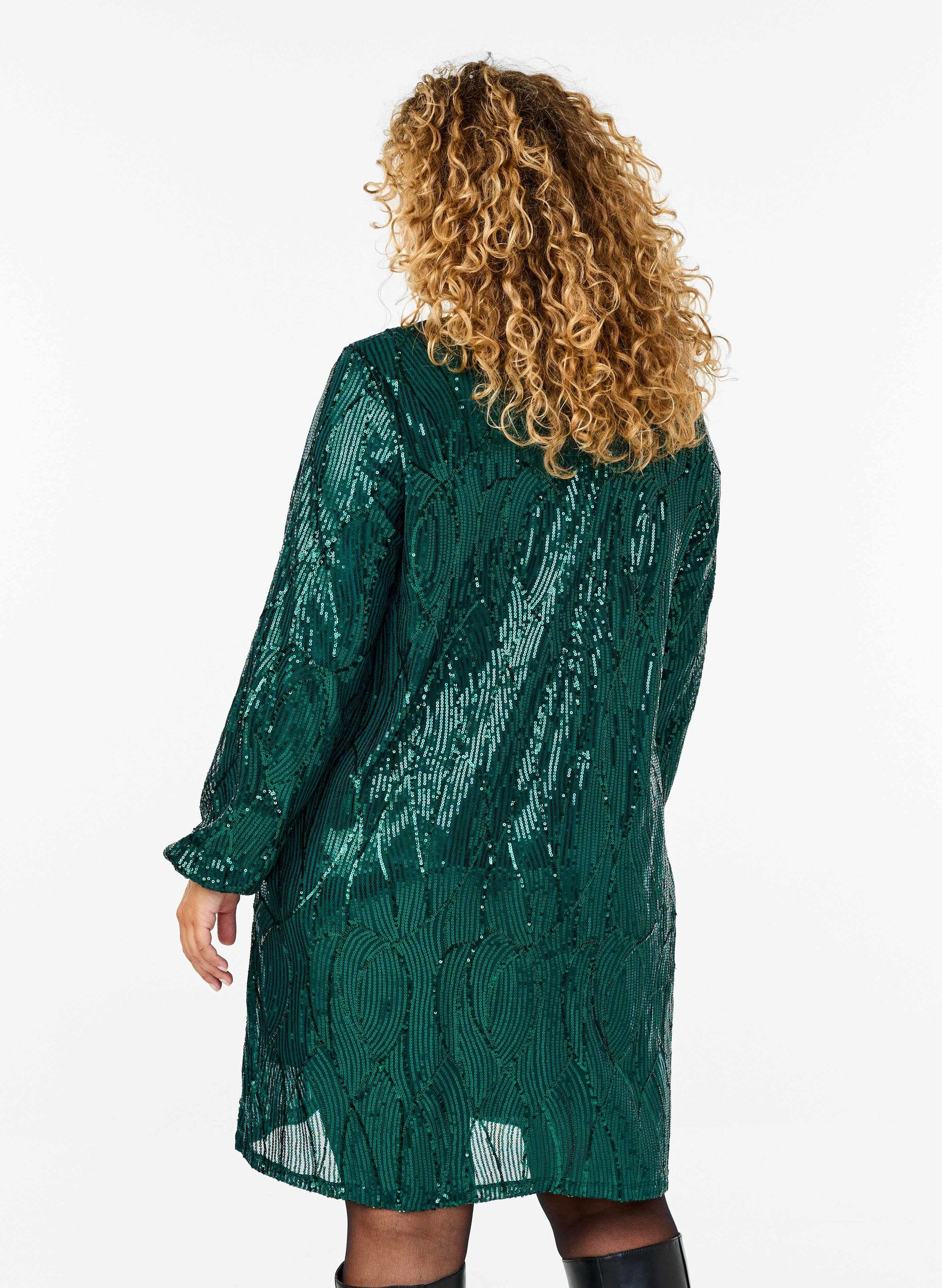 Zizzi Robes &agrave; manches longues avec des paillettes et des motifs, Rain Forest, Model image number 1