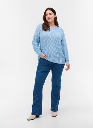 Pull en tricot à motifs en coton bio, Chambray Blue, Model image number 2