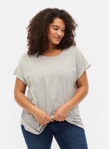 T-shirt à manches courtes en coton mélangé, Heather Grey Mél, Model image number 0