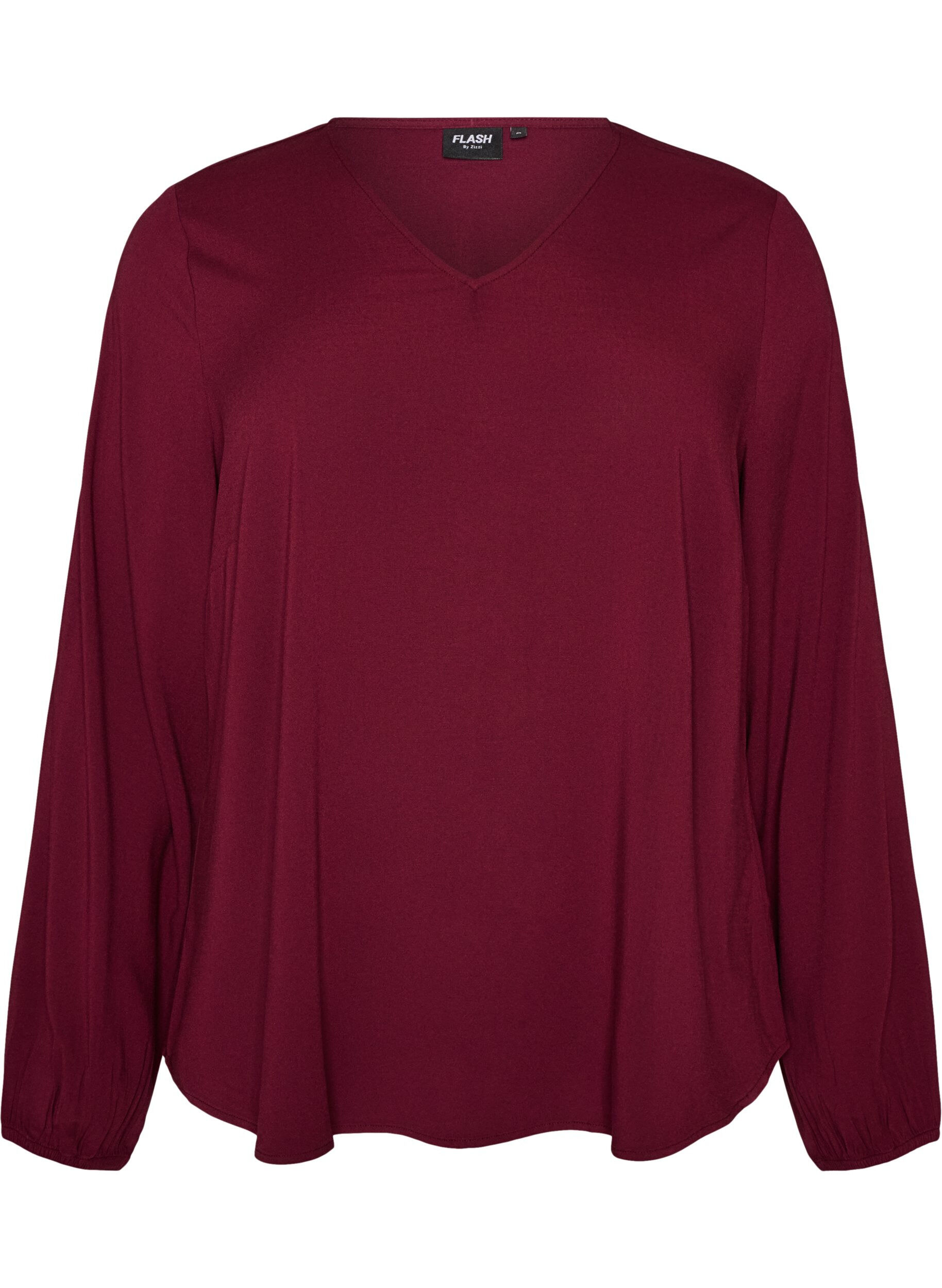 Blouse en viscose avec col en V et ourlet arrondi