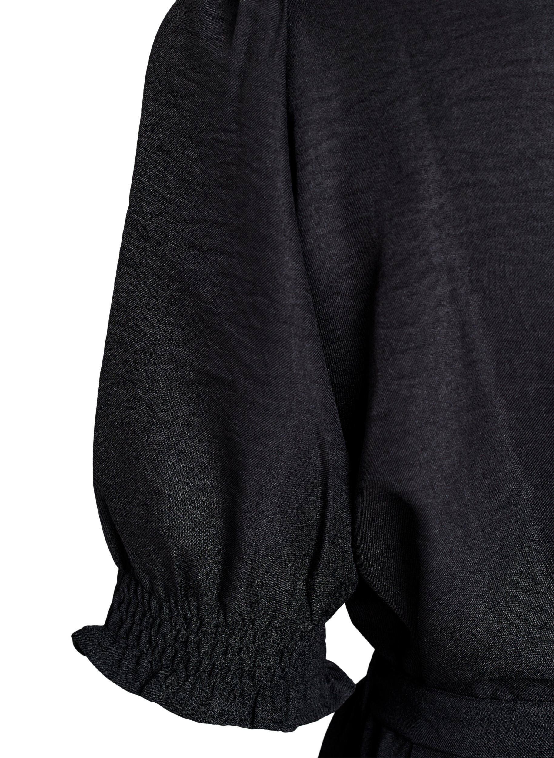 Zizzi Robe chemise mi-longue avec ceinture &agrave; nouer, Noir, Packshot image number 3