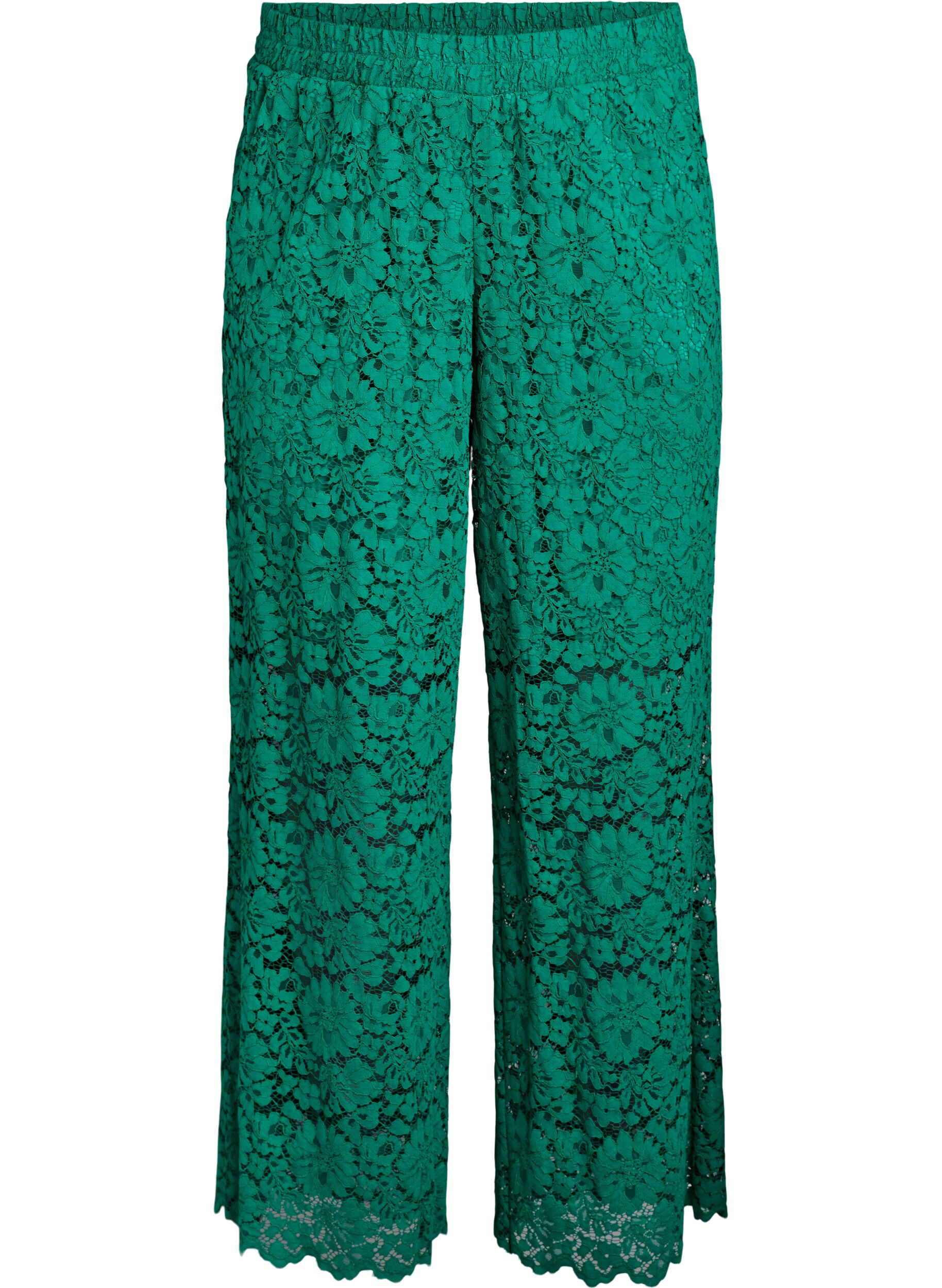 Zizzi Pantalon taille haute en dentelle et avec des poches, Vert, Packshot image number 0