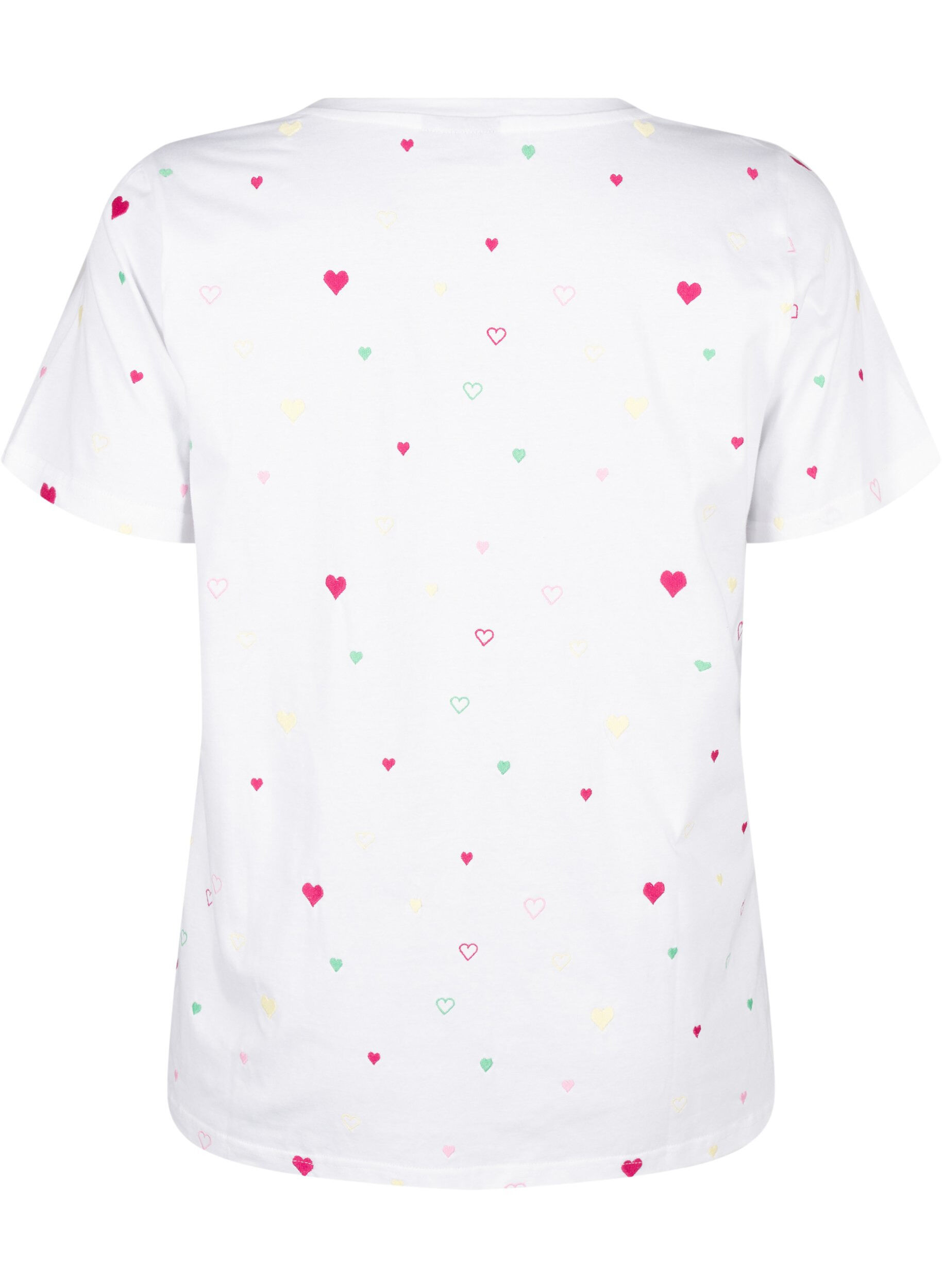 Zizzi T-shirt en coton biologique avec des c&oelig;urs, White Heart Emb., Packshot image number 1