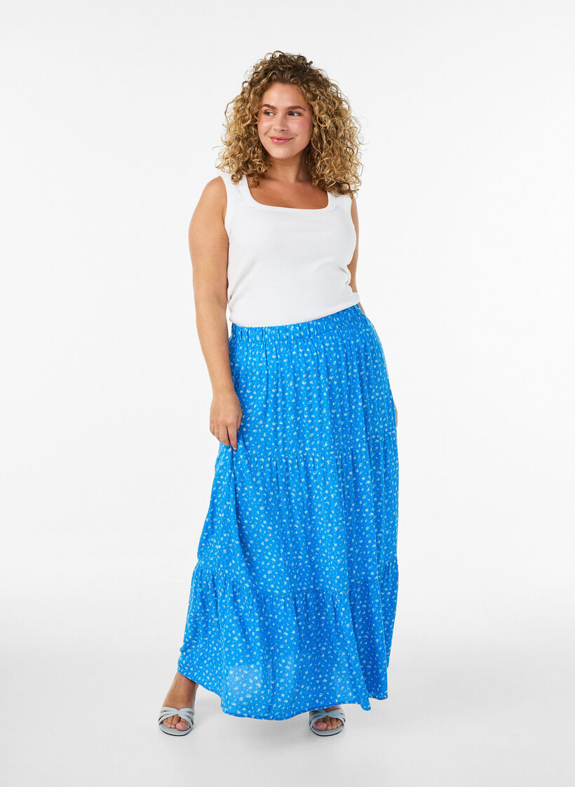 Jupe longue &agrave; taille &eacute;lastiqu&eacute;e, Bleu, Model image number 0