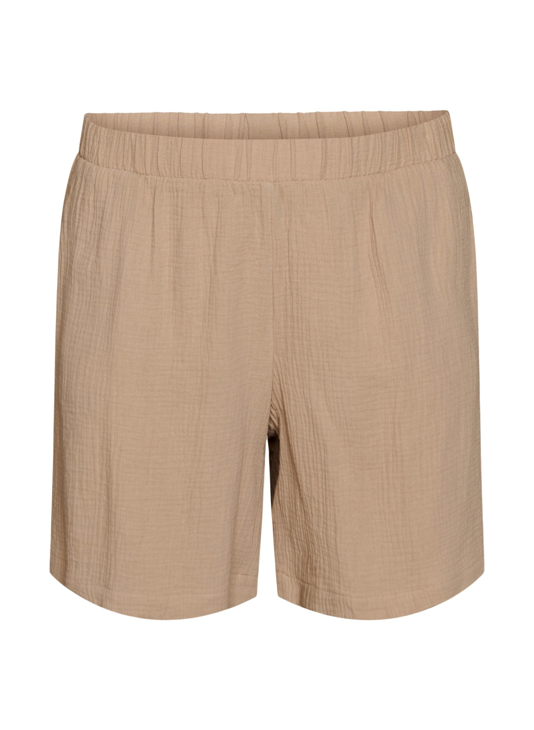 Zizzi Short taille haute en mousseline de coton, Beige, Packshot image number 0